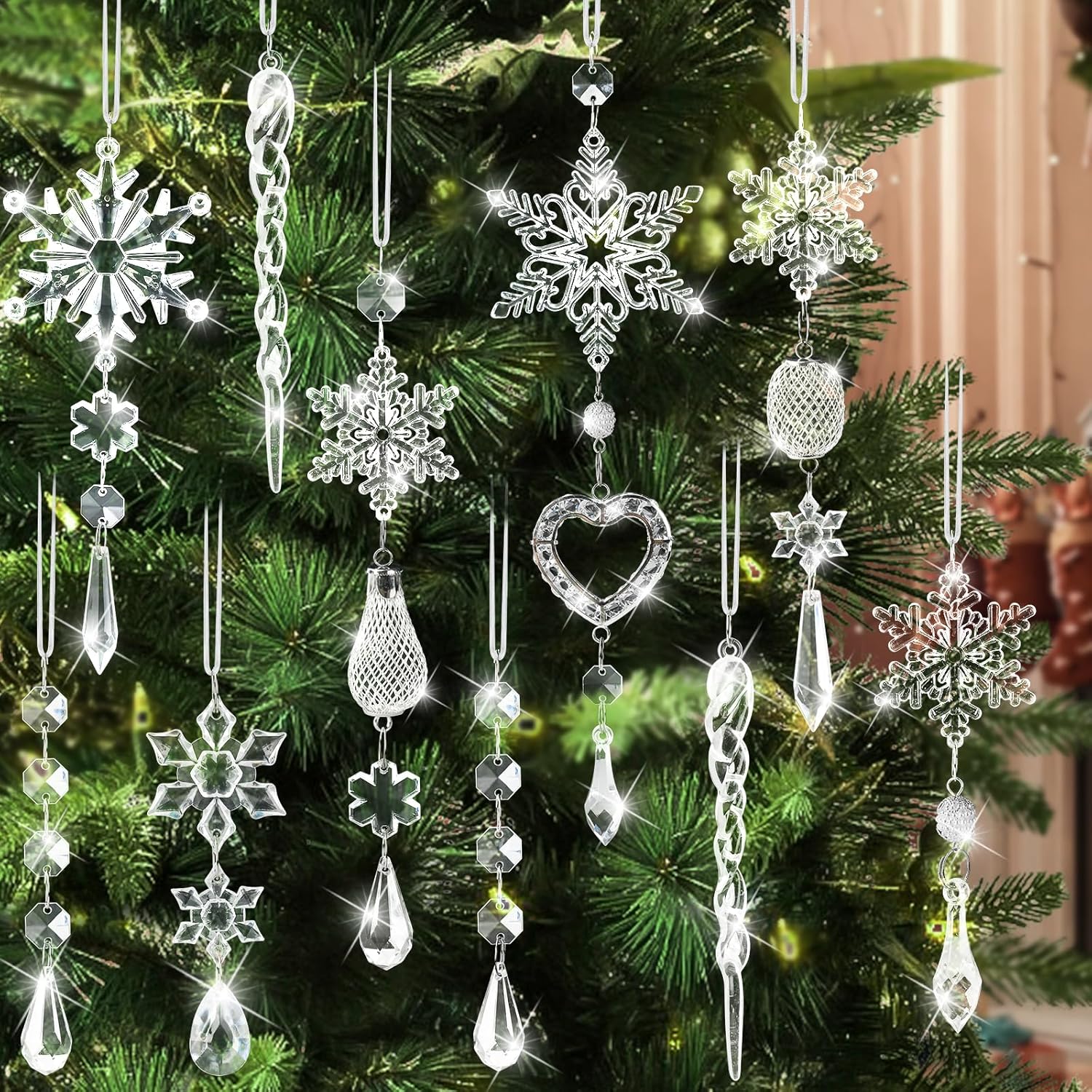 Crystal Ornaments Christmas Tree Decorations – 21pcs Christmas Tree Ornaments Sparkling Dazzling Festival Party Decoration Crystal Snowflake Design Hanging Ornament Holiday Season Home Decor Crystal Ornaments Christmas Tree Decorations – 21pcs Christmas Tree Ornaments Sparkling Dazzling Festival Party Decoration Crystal Snowflake Design Hanging Ornament Holiday Season Home Decor