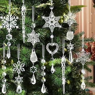 Adornos de cristal para decoración de árbol de Navidad, 21 piezas de adornos de árbol de Navidad brillantes deslumbrantes decoración de fiesta, diseño de copo de nieve de cristal, adorno colgante para
