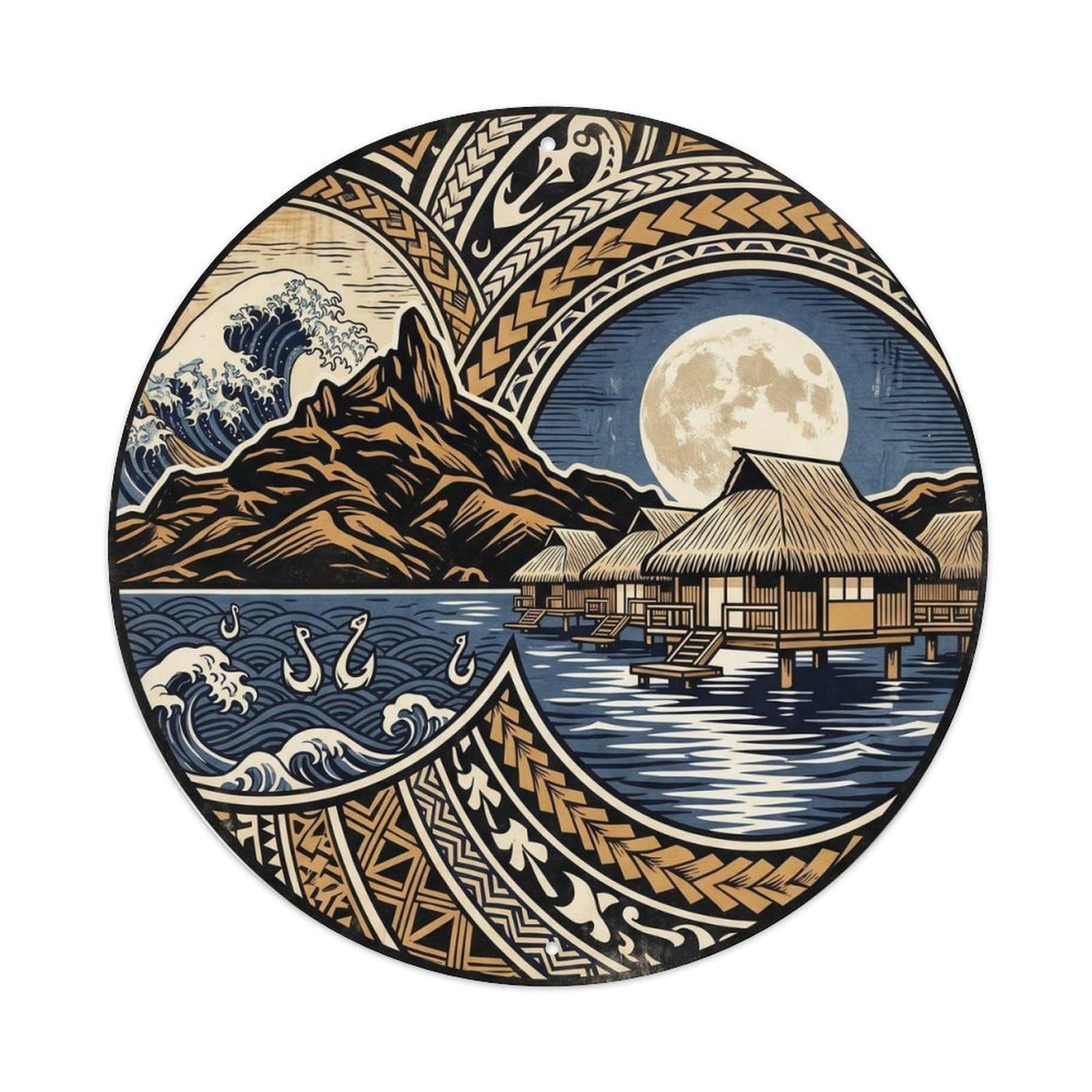 Olyhtr 8X8inch Classic Style Borabora Polynesian Tattoo Woodblock Culture Travel Metal Tin Sign