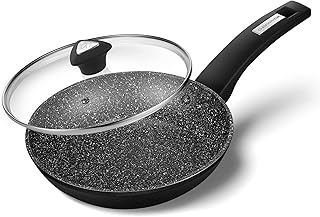 KOCH SYSTEME CS 11 Inch Black Frying Pan Nonstick with Lid, Ultra Non Stick Wok Pan with Bakelite Handle, Marble Coating Frying Pan 100% Toxic-Free, Aluminum Skillets, Compatible for all Stoves