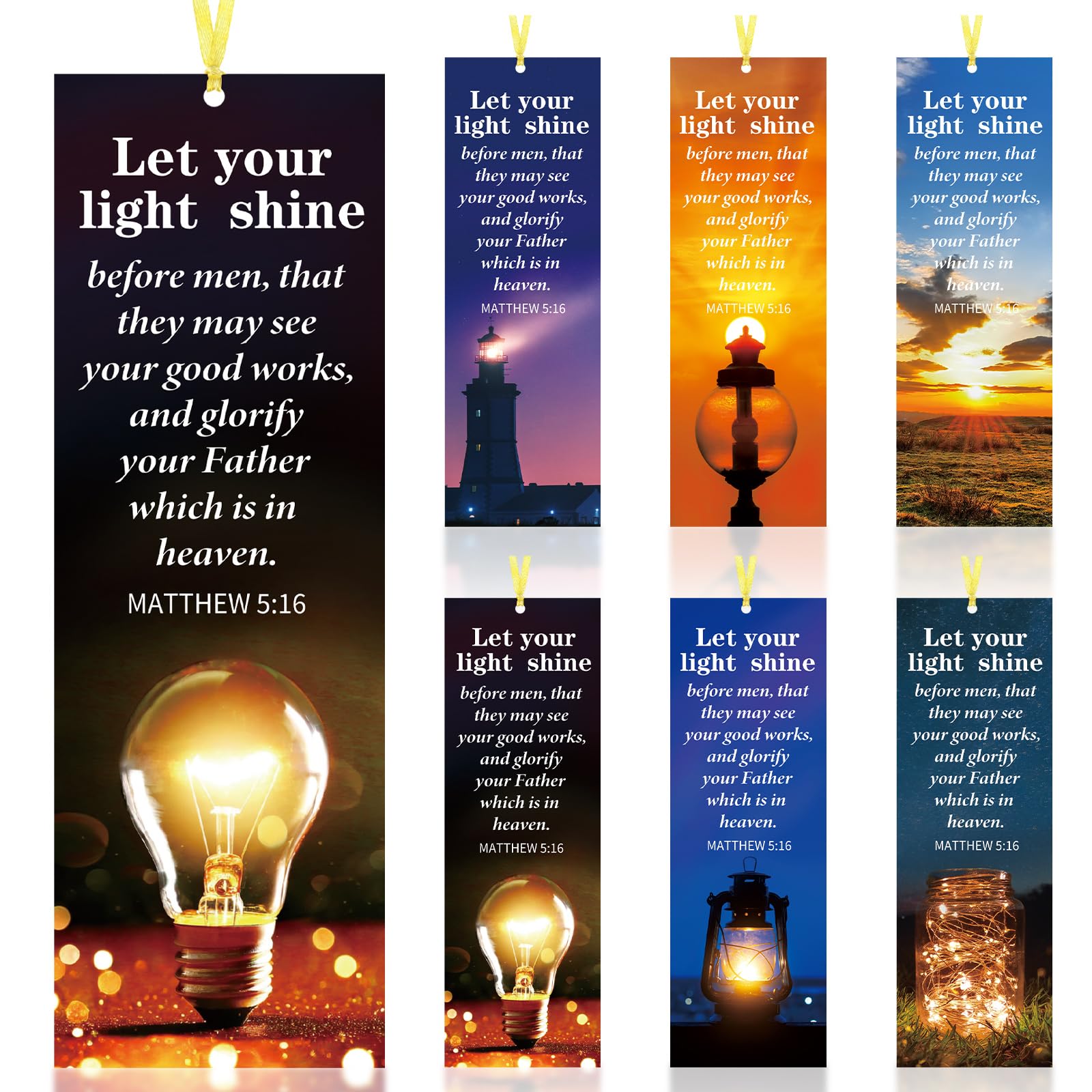 Dispowreath 60 Pcs Let Your Light Shine Religious Christian Bookmarks Church Bookmarks Gift for Teens Men Women Church Home Party Favors