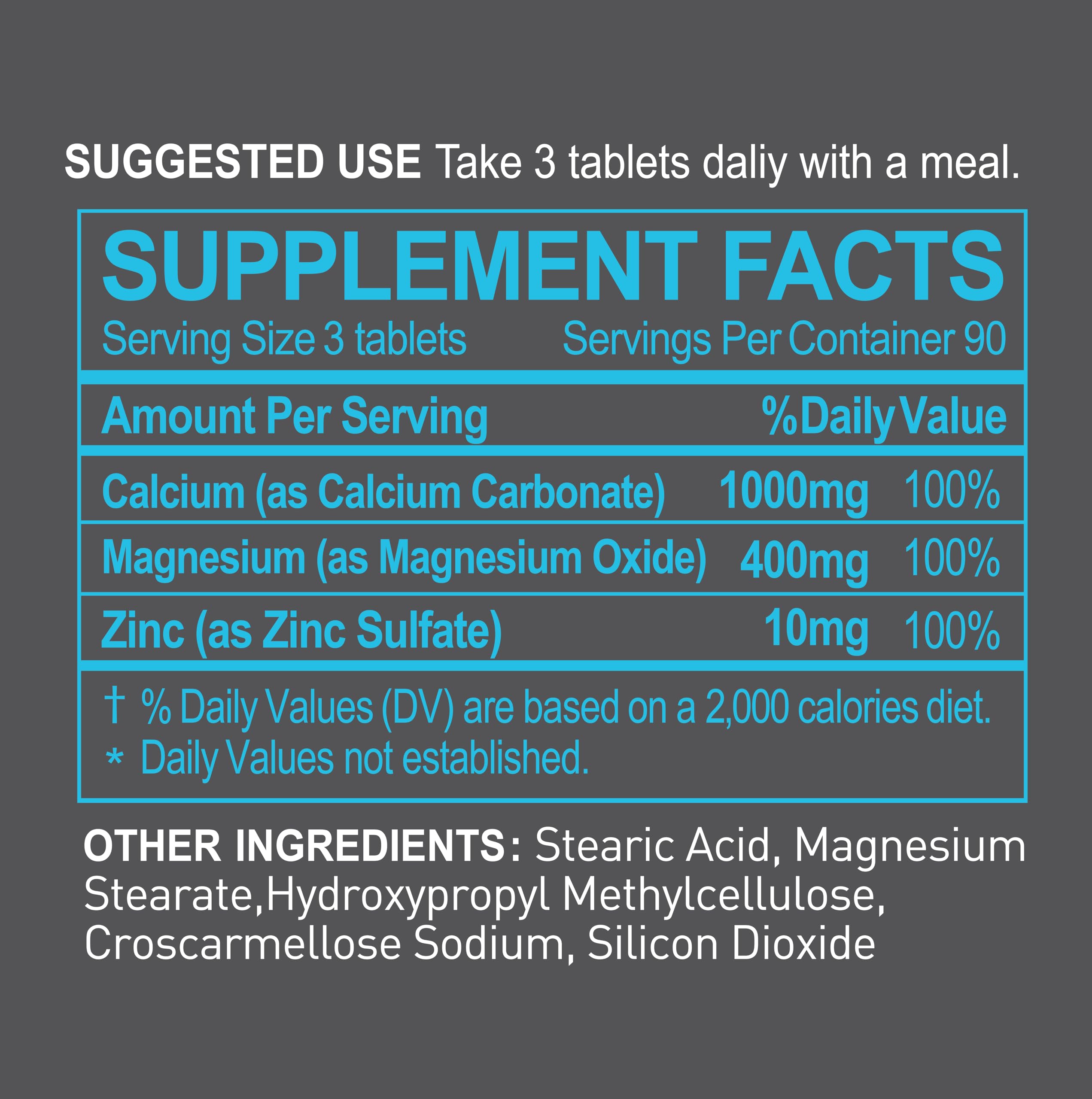Calcium Magnesium Zinc Supplement - 3-in-1 Complex with 1000mg Calcium, 500mg Magnesium, 10mg Zinc - Bone, Muscle & Immune Support - 270 Tablets, 90 Day Supply — Amazon image 7