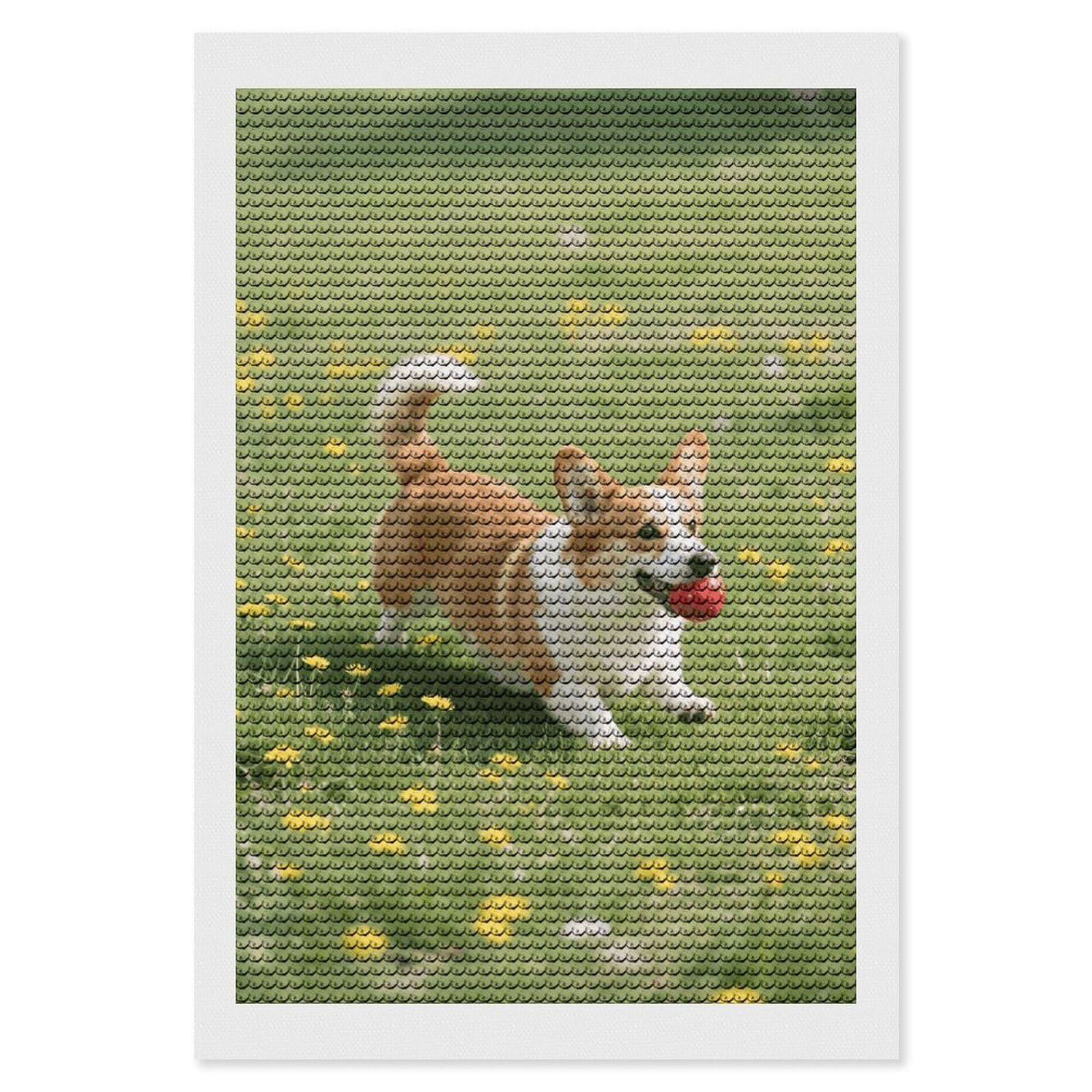 FodPand Corgi 5D Diamond Painting Kits for Adults Beginners Full Drill Round Diamond Dots Pictures Gem Art Supplies for Home Wall Room Decoration DIY Craft Set Gift 8x12