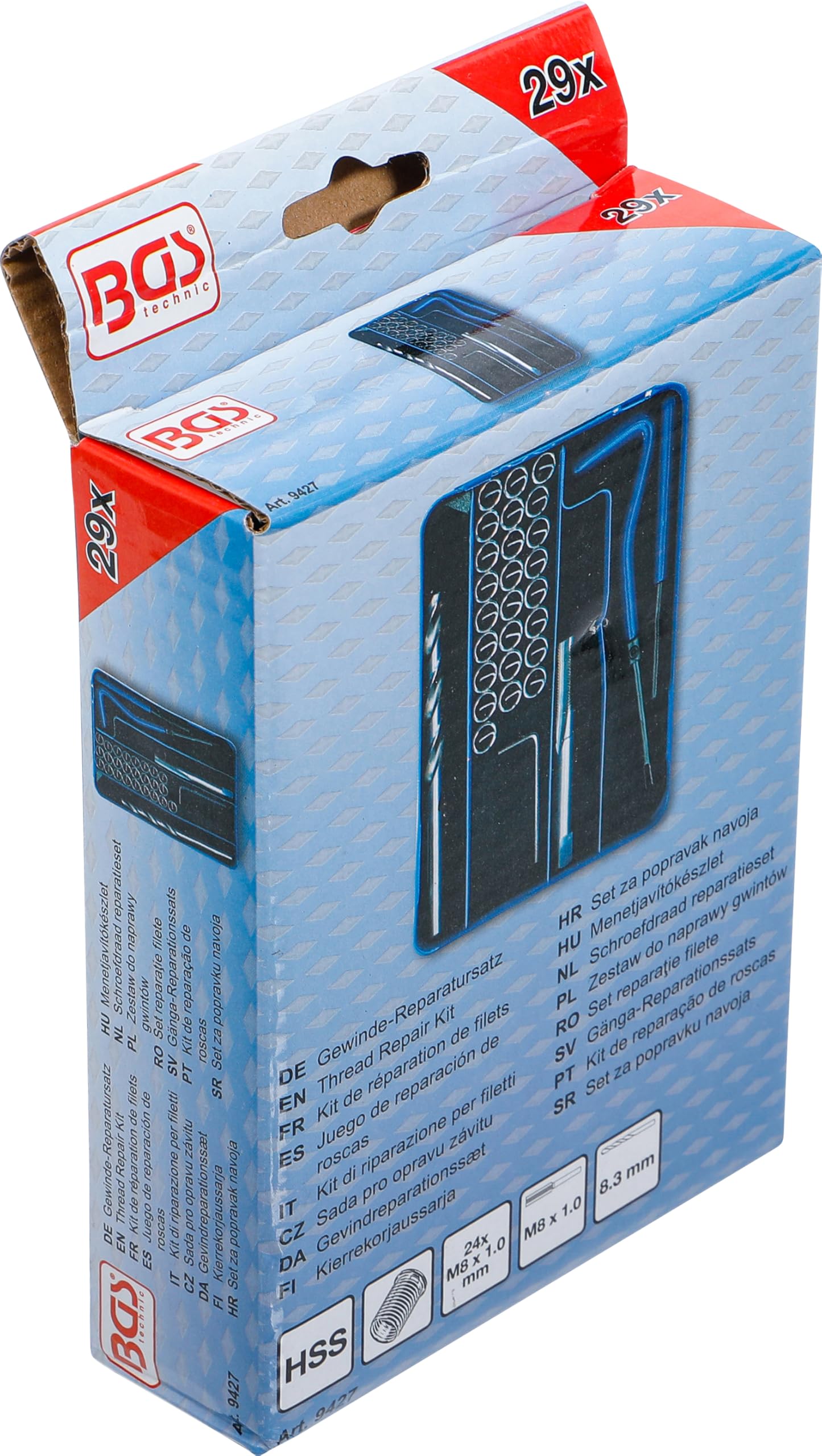BGS 9427 | Kit de réparation de filets | M8 x 1,0 mm | 29 pièces