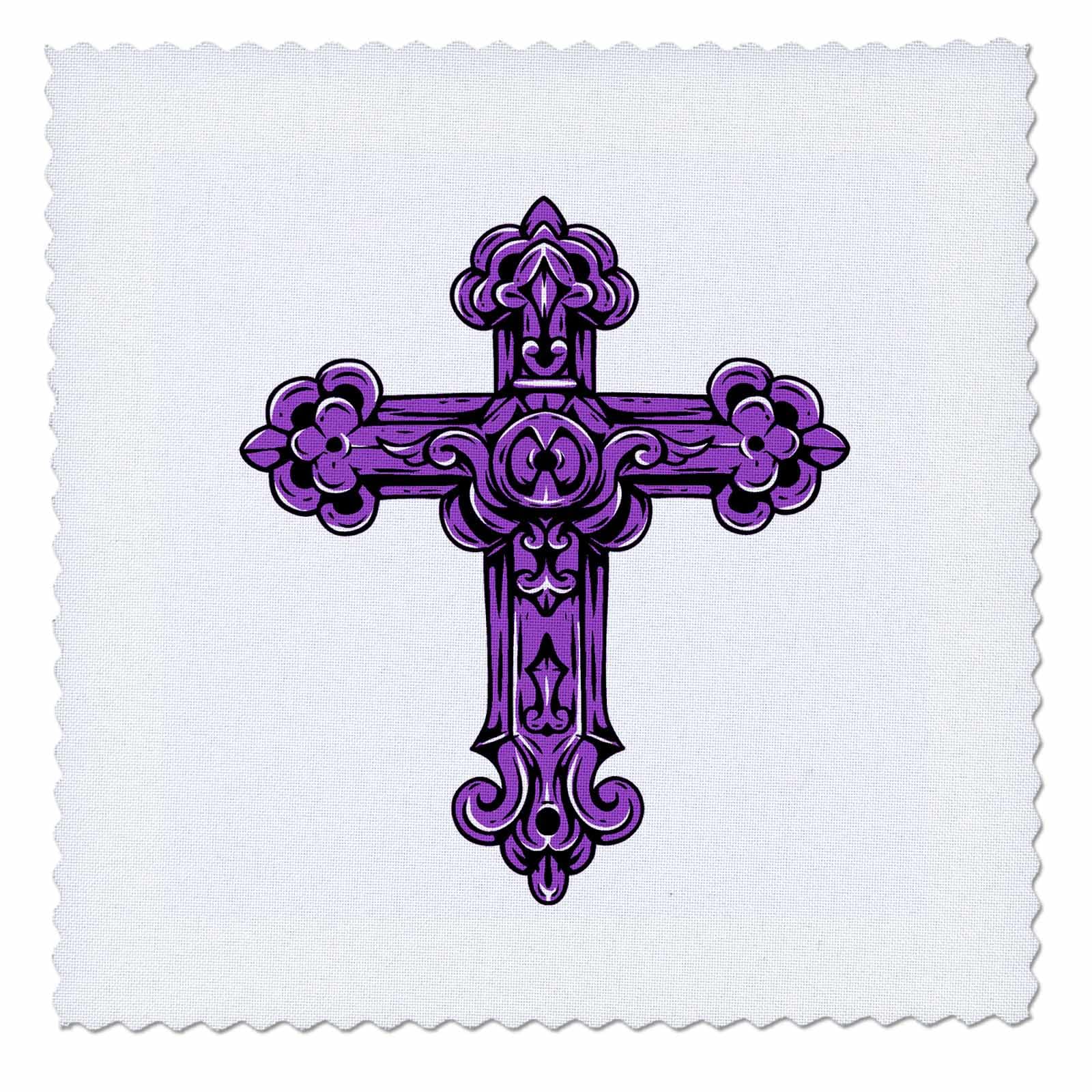 25x25 inch Quilt Square - Purple Decorative Religious Cross Crosses