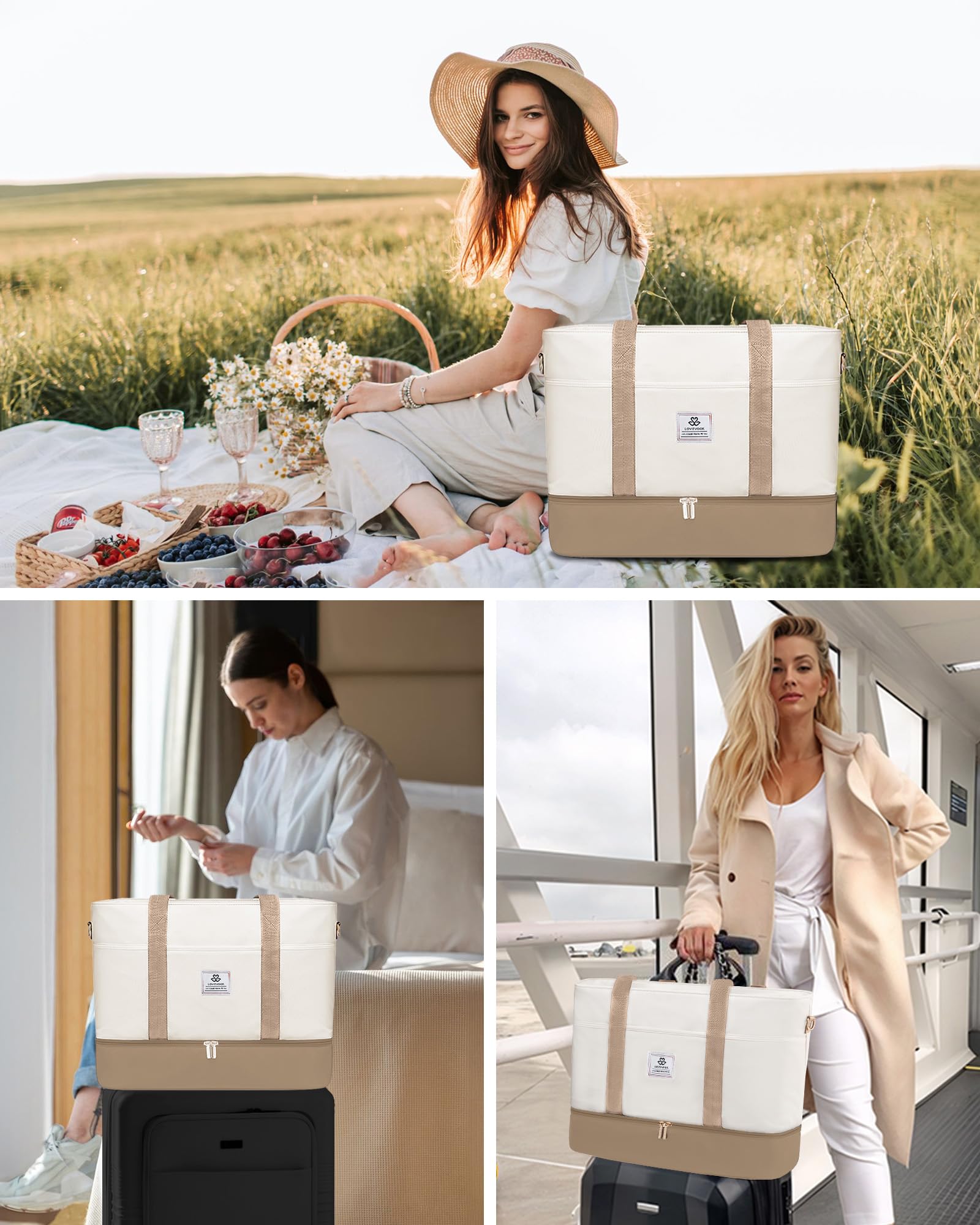 LOVEVOOK Reisetasche Damen, Wasserdicht Weekender Travel Bag mit Schuhfach, Duffle Bag Kliniktasche Geburt Mommy Handgepäck Tasche Saunatasche Gym Sporttasche Schwimmtasche für Reise Ryanair