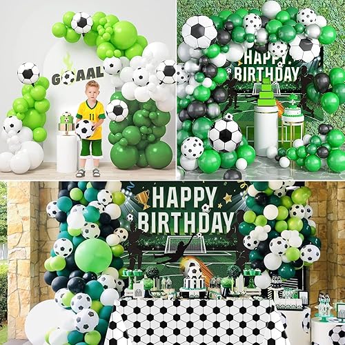 Miniatura 7 de Winrayk 122Pcs Soccer Birthday Party Decorations Supplies, Soccer Balloons Arch Kit with Backdrop Tablecloth Soccer Ball Foil Balloon, Adult Teen
