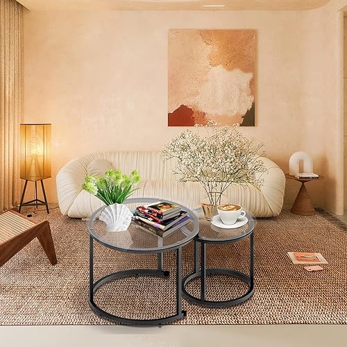 Miniatura 86 de aboxoo Juego de 2 mesas auxiliares blancas con marco dorado, circulares redondas y con patrón de mármol, mesas de madera, sala de estar, dormitorio,