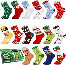 Cooraby 16 Pairs Creative Women's Christmas Cotton Socks Knit Crew Xmas Socks with Gift Box