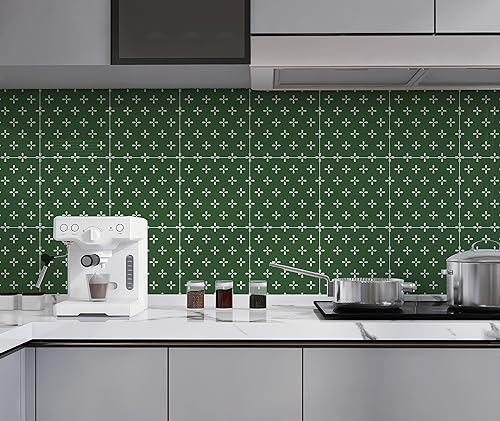 Miniatura 7 de COLAMO LUXURY - Protector contra salpicaduras de 8 x 8 pulgadas, color verde brillante, azulejos adhesivos de cerámica sintética para cocina, diseño
