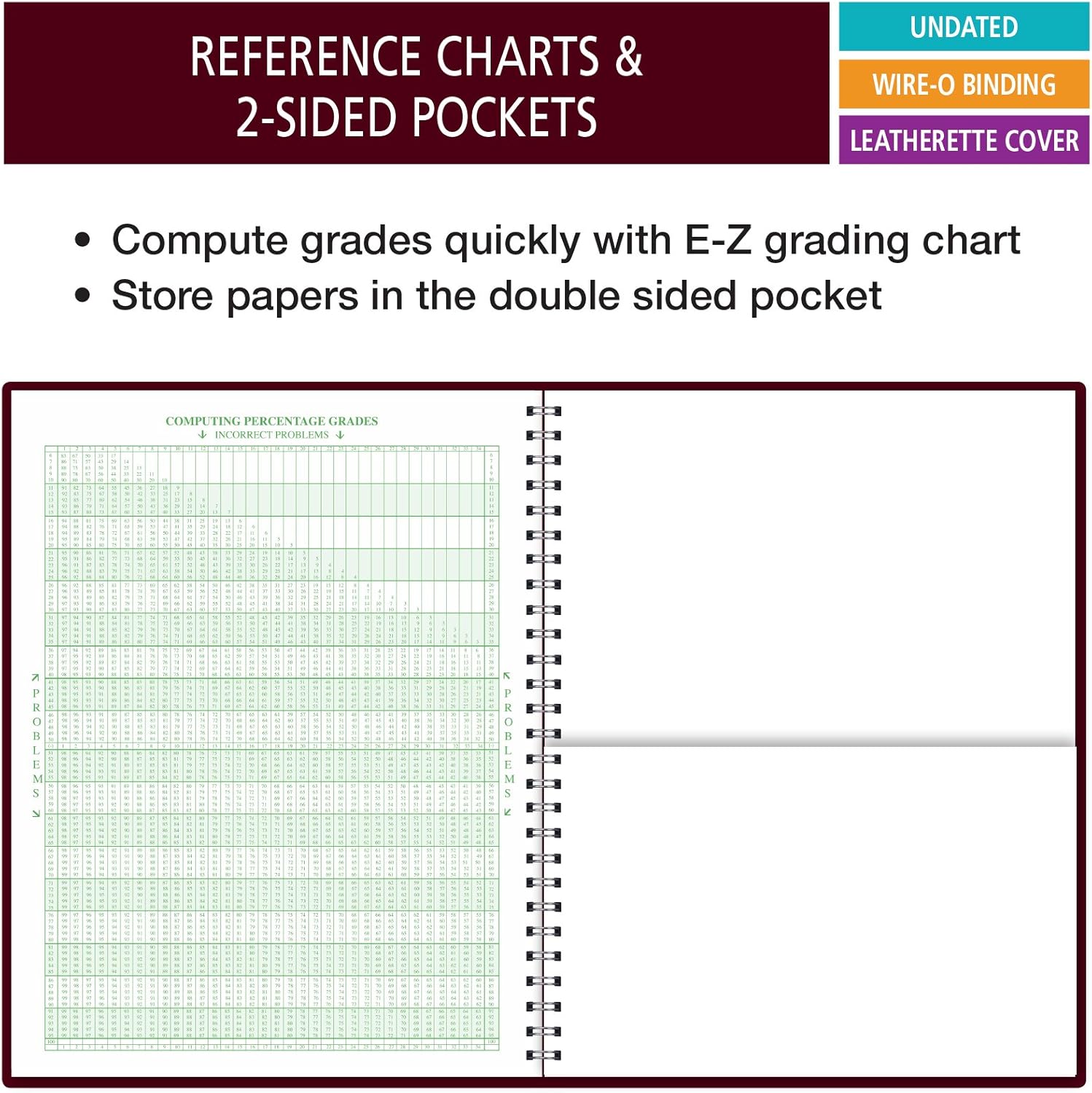 Class Record Book for 9-10 Weeks. 35 Names. Larger Grade Recording Squares. (R1035) : Office Products