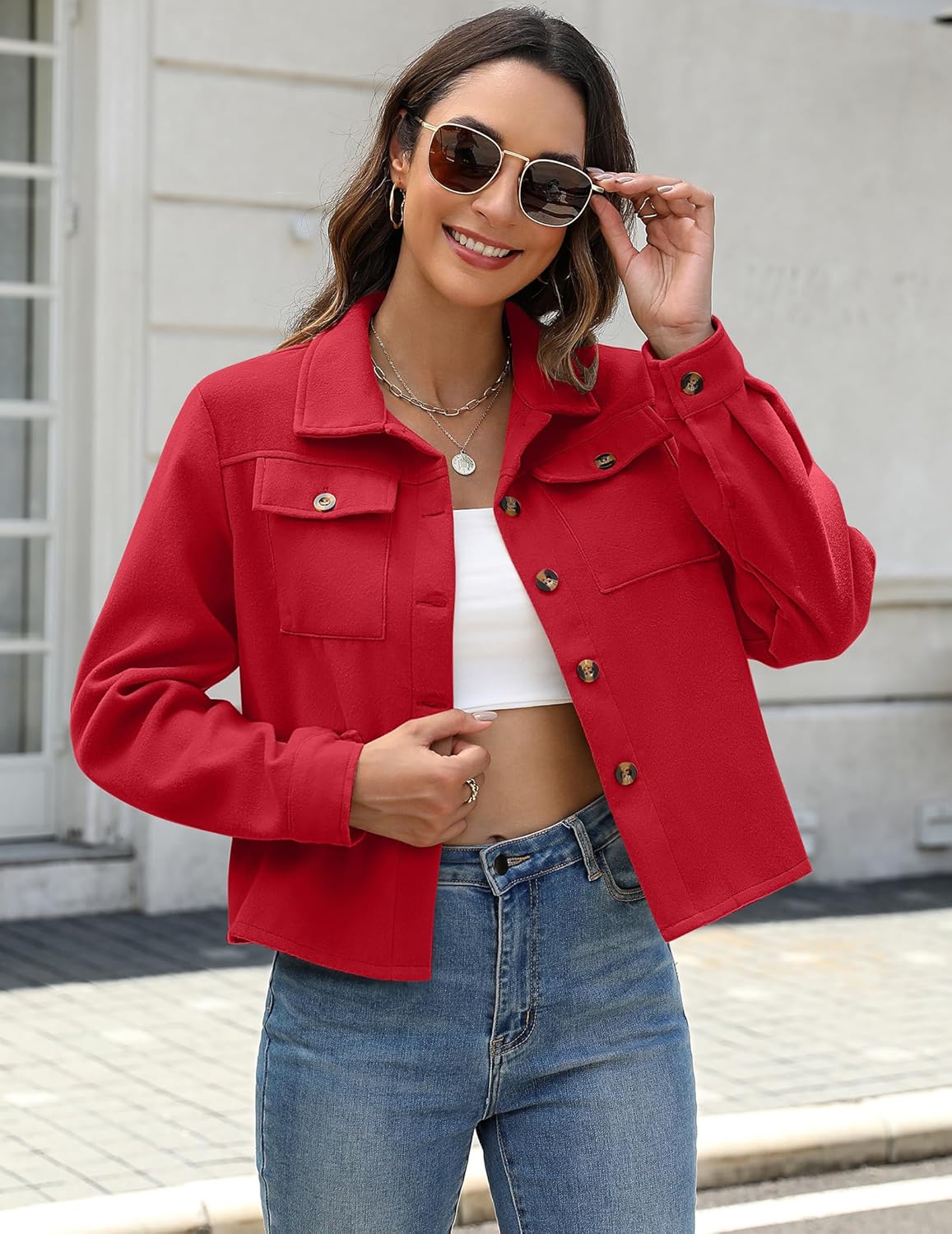 Zeagoo Flannels for Women Cropped Shacket Jacket Fashion Plaid Button Down Shirt 2026 Fall Coat Tops - Image 2