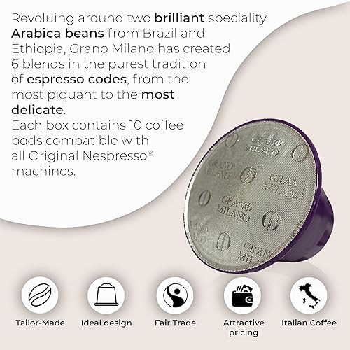 Miniatura 10 de Grano Milano Cápsulas de café Ristretto - 50 cápsulas de café tostado oscuro - Intensidad 1012, compatible con Nespresso* Línea original Made in