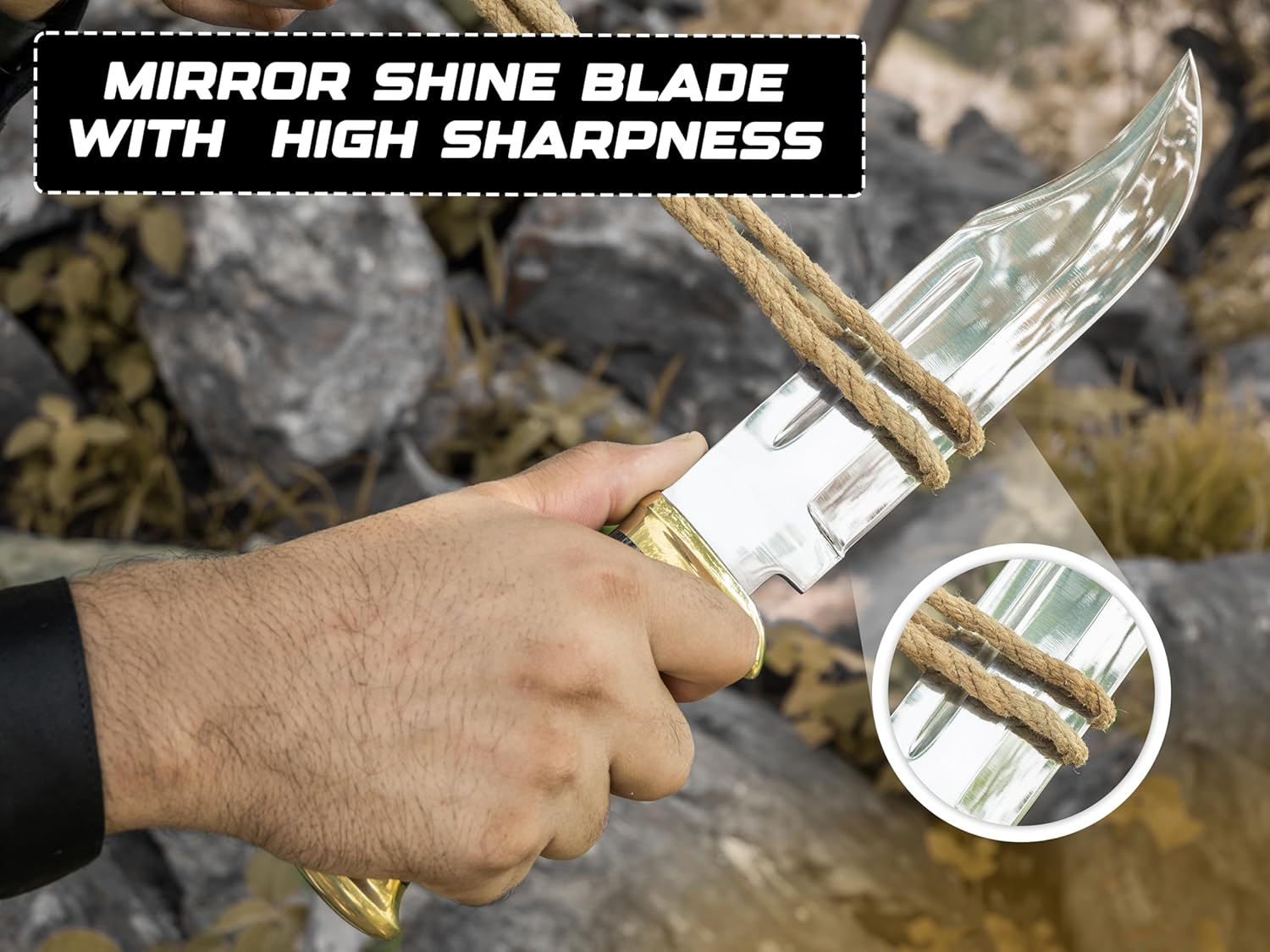 14 Inch Crocodile Dundee Bowie knife with Leather Sheath Fixed Blade Hunting Knife with Sheath-Tactical Survival Knife for Outdoor Camping, EDC, Knife for Men
