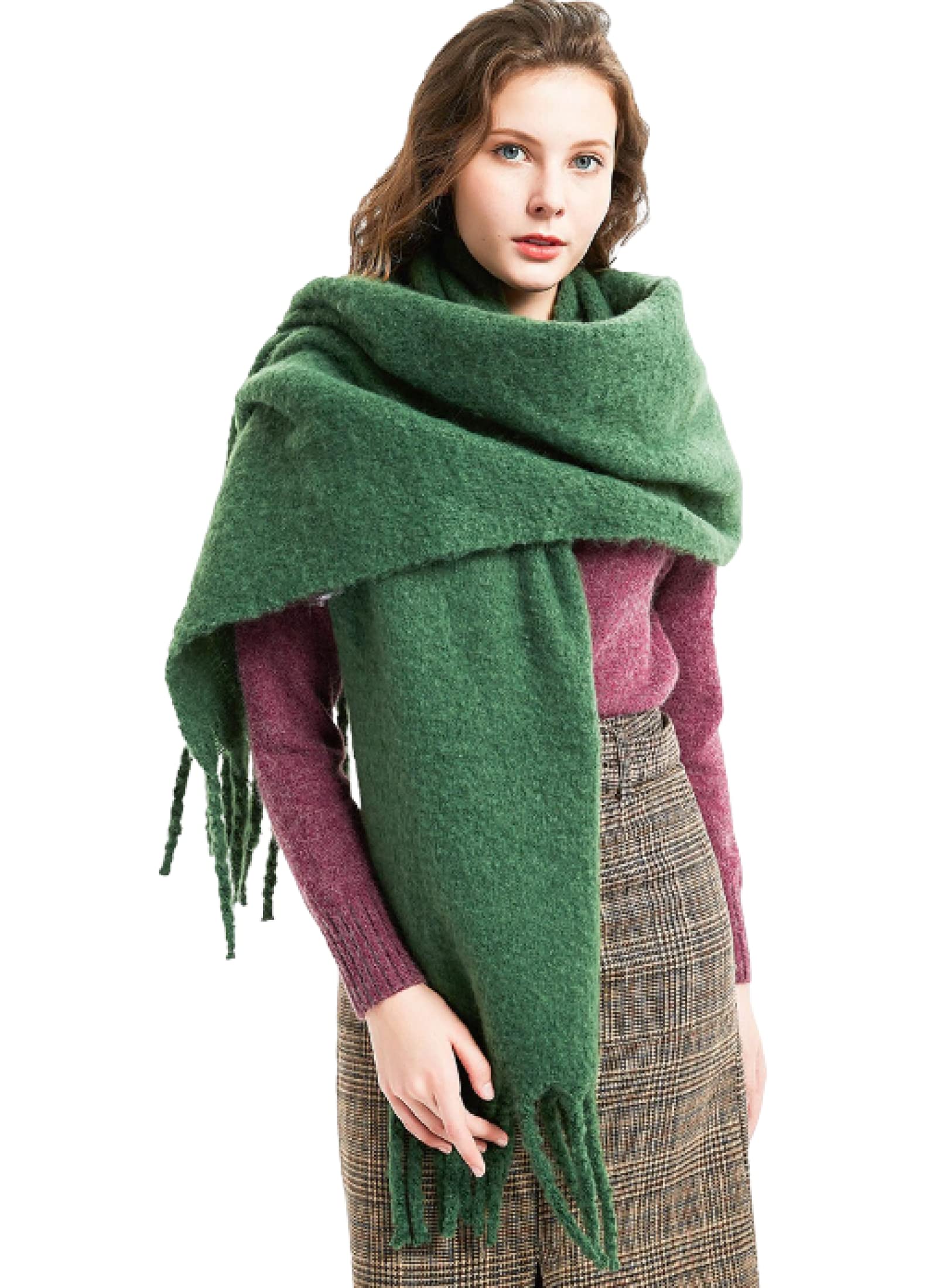 Sciarpa Donna Scialle Primavera Autunno e Inverno Uomo Donne Spesse Avvolge Nappa Grande Sciarpa di Lusso Solido Verde Caldo Pashmina