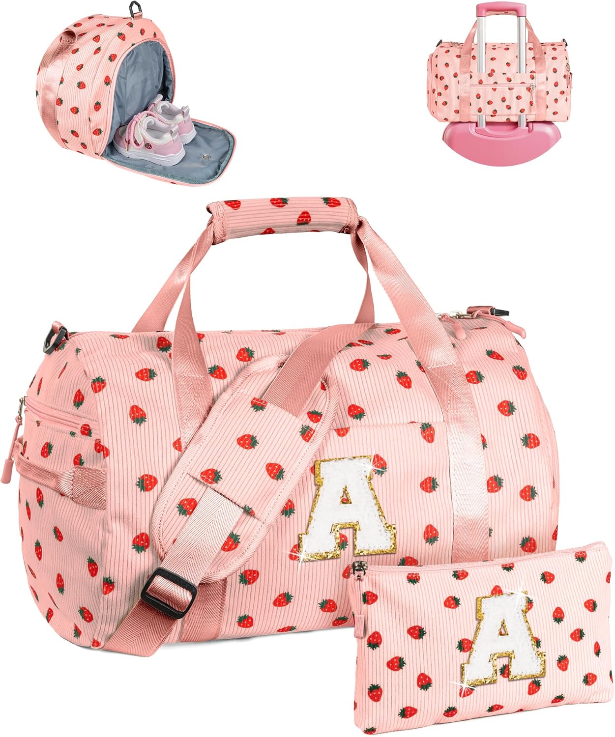 Dance Bag, Girls Gym Bag, Kids Personalized Weekend Duffel Bags with Shoe Compartment, Initial Travel Tote with Makeup Pouch, Teen Girl Gifts Trendy Stuff (Letter A)