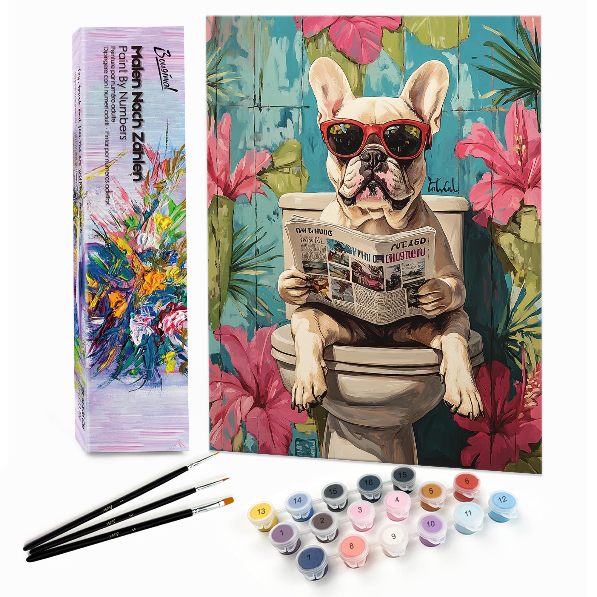 Bougimal Pintar por Numeros Adultos Animal incluir Pinceles y Pintura Acrilica, Perro, Sin Marco 28 X 35cm