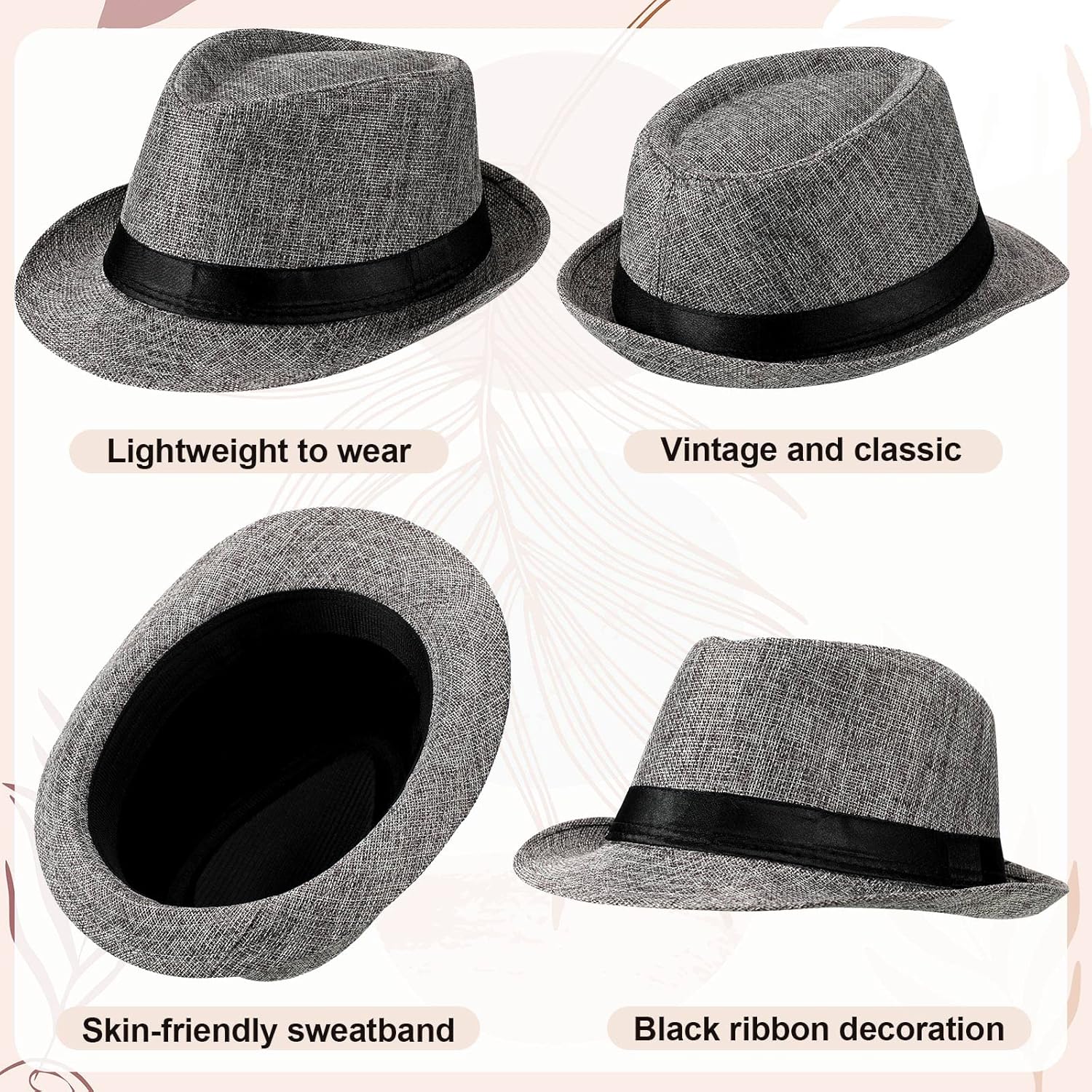 16 Pcs Bulk Fedora Hats for Men 1920s Short Brim Pork Pie Panama Hats for Beach Men Women Summer Accessories(Retro Colors) - Image 4