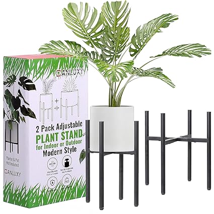 Ajustable Plant Stand Indoor & Outdoor 2 Pack (14'' Height - 8'' to 12'' in Width, Black)