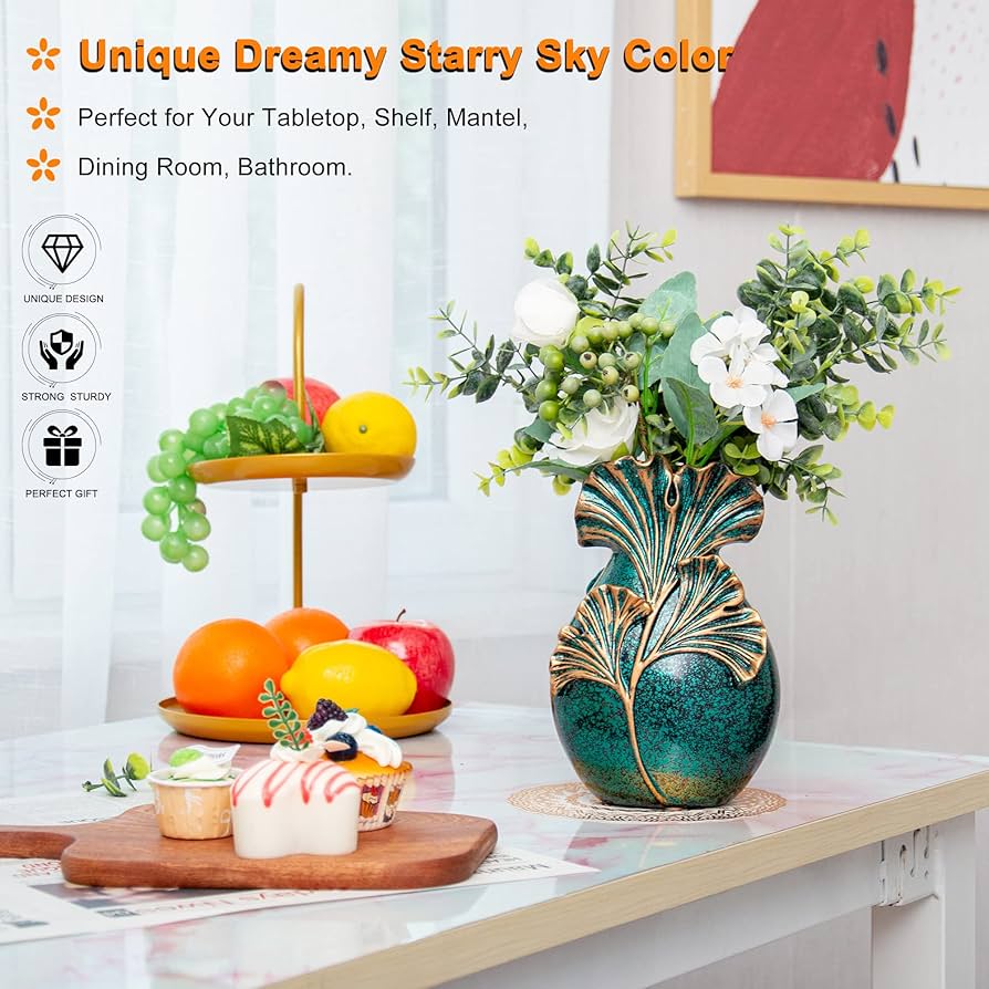 Amazon.co.jp: 青緑の花瓶、家の装飾のためのセラミック花瓶、現代の