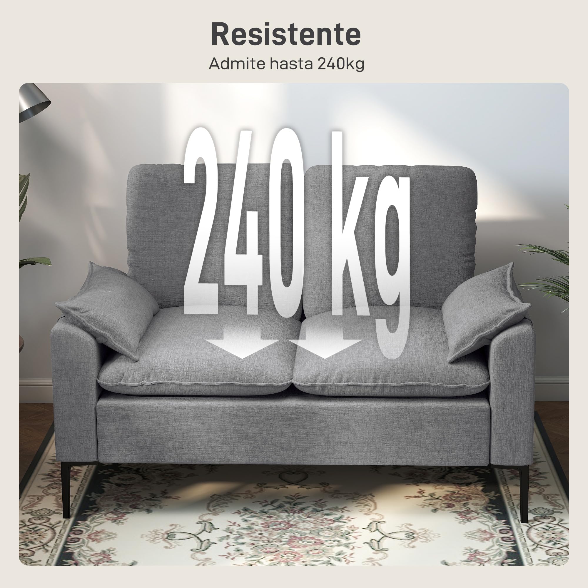 HOMCOM Sofá de 2 Plazas, Tapizado en Terciopelo, Sofá Moderno con Patas de Metal, Reposabrazos Acolchado, para Salón, Dormitorio, Oficina, Sala de Estar, 130x77x84 cm, Gris