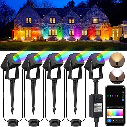 ropelux Low Voltage Landscape Lighting, RGBW Spot Lights Outdoor with AppVioce Control, IP65 Waterproof, Color Changing, 51ft Led Outdoor Spotlight