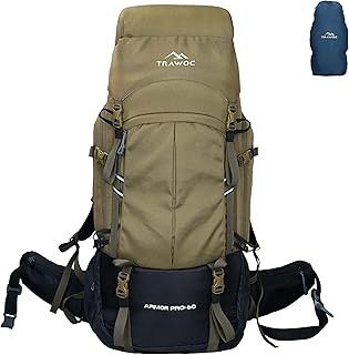 TRAWOC ARMOR PRO 60L Internal Fiber Frame Travel Backpack for Hiking Trekking Bag Camping Rucksack for Men &amp; Women with Ra...