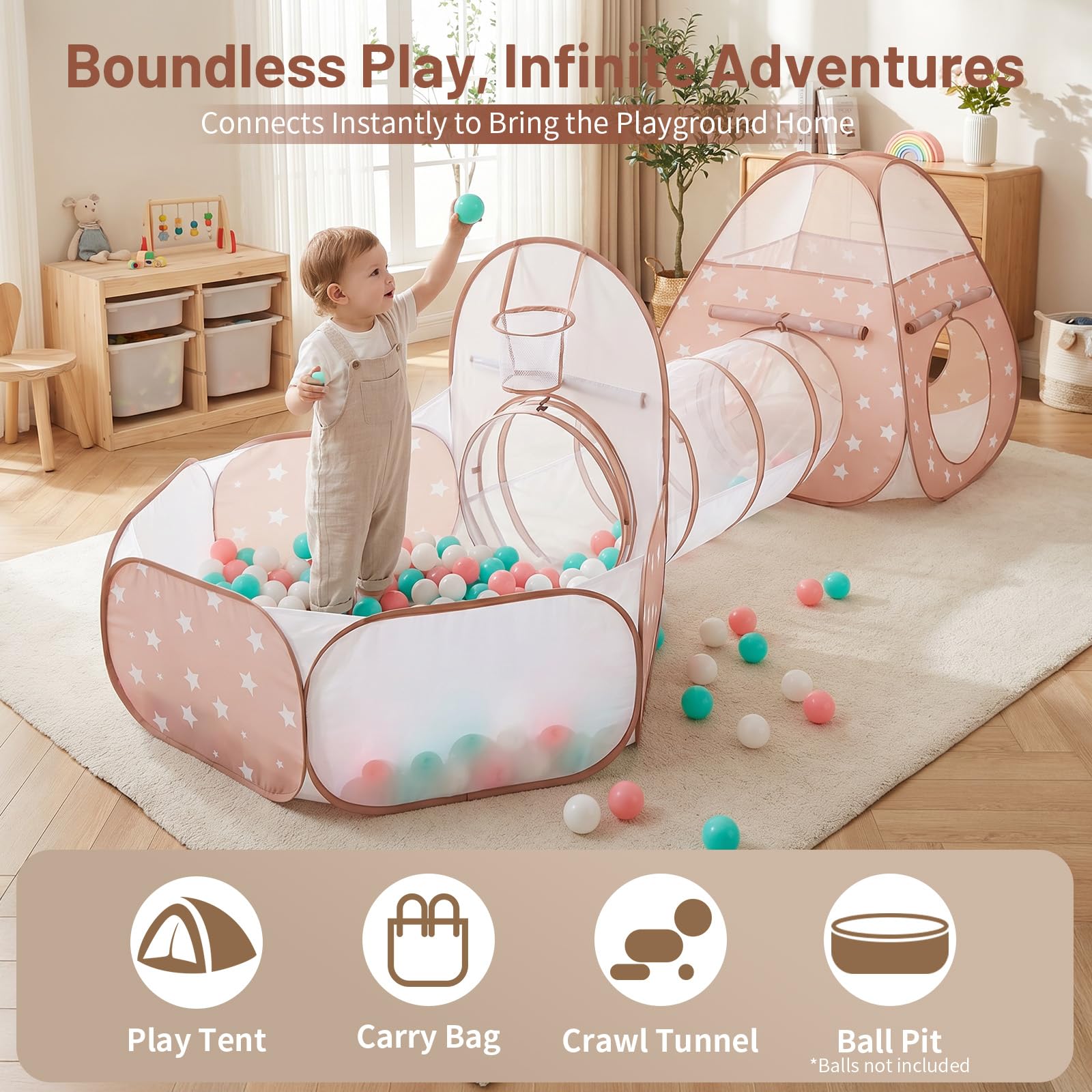 Sumbababy Tenda da gioco 3 in 1 per bambini, tunnel da gioco per bambini, per bambini, per interni ed esterni, verde e giallo, palline non incluse