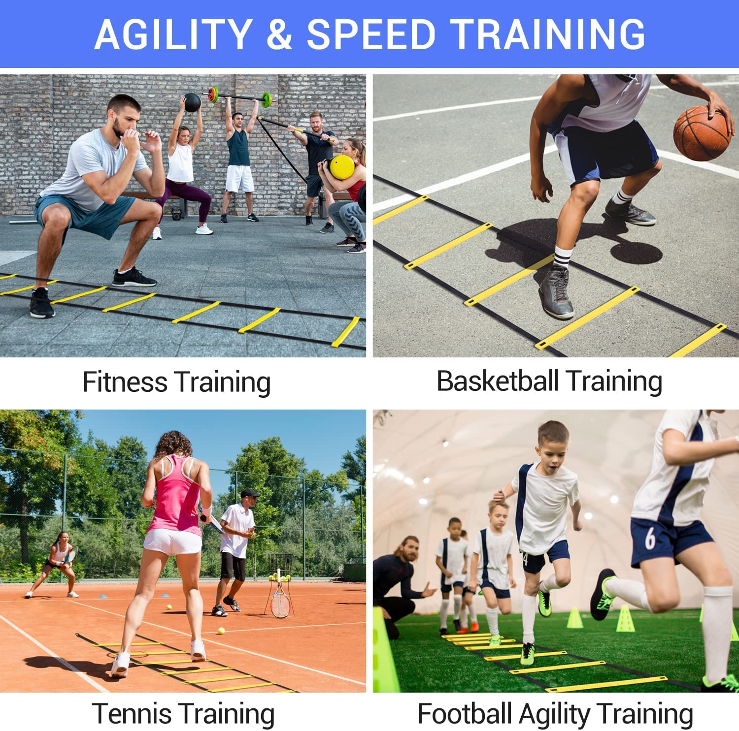 Ohuhu Agility zestaw treningowy drabina z 12 szczeblami z 12 stożkami polowymi i 4 palikami, sprzęt nożny do wiertarek piłkarskich