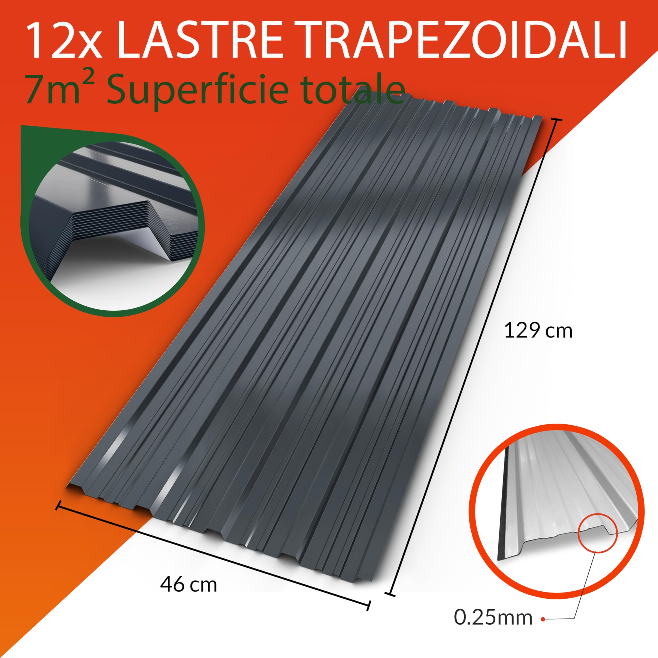 GARDEBRUK 12x Lastre per Coperture 129x46cm 7m² Zincate Lamiere Tettoia Capanno Attrezzi Antracite