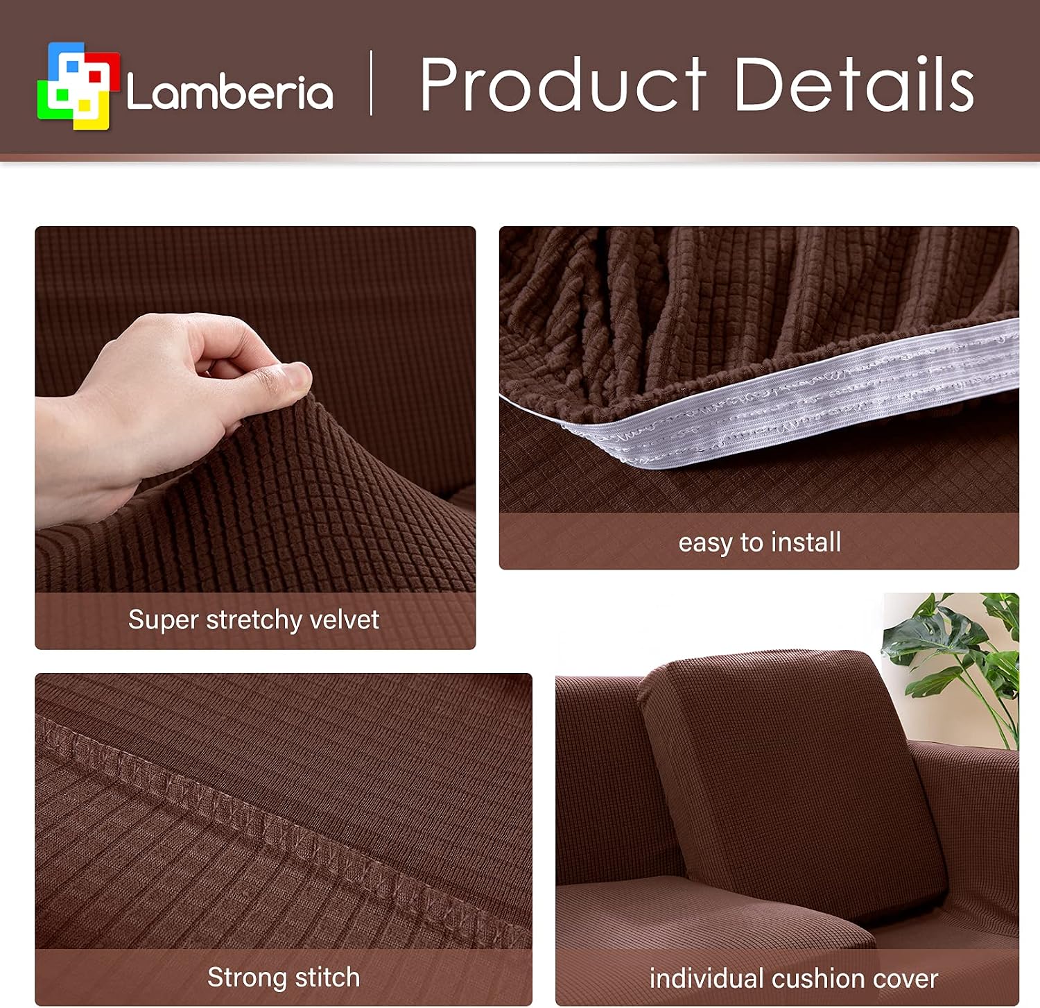 Lamberia High Stretch Sofa Cover for 2 Cushion Couch Loveseat Cover 3 Pieces Thick &Washable Plush Jacquard Sofa Slipover Couch Cover Furniture Protector for Dogs,Pets&Kids