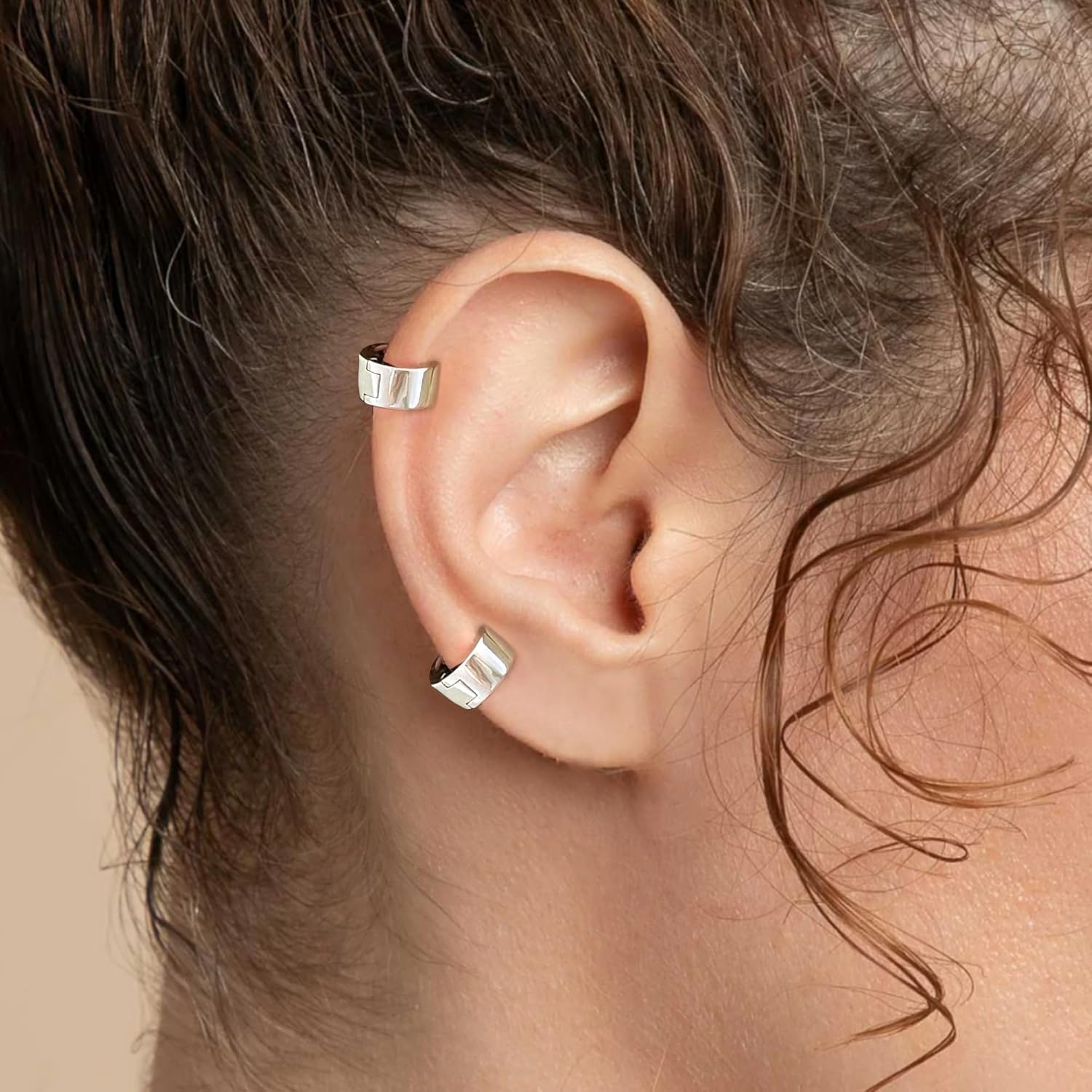 Small Huggie Earrings for Women 14K Gold Plated Chunky Hoops 925 Sterling Silver Post Mini Cartilage Wide Thick Hoop Earrings - Image 3