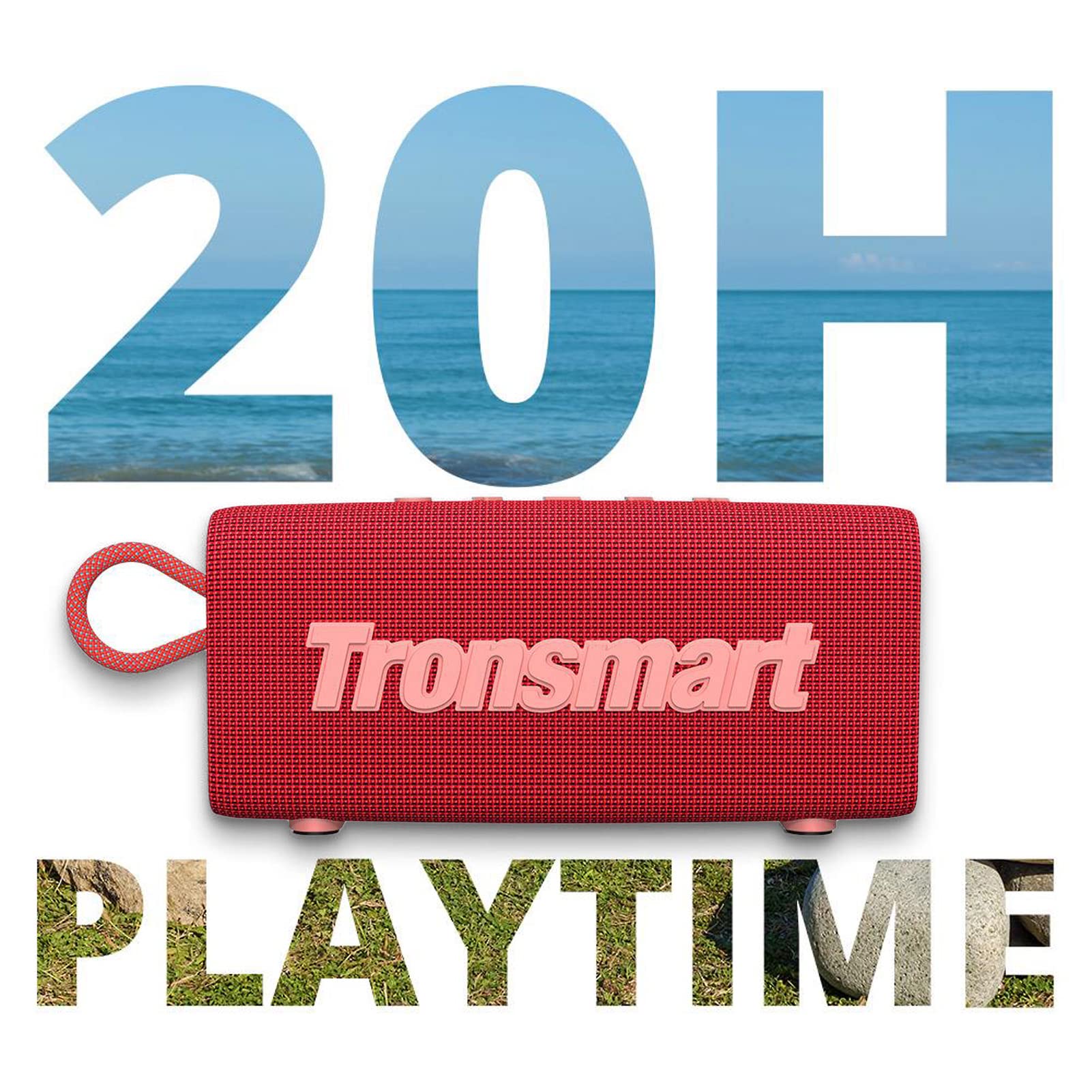 Tronsmart Trip - Mini speaker Bluetooth portatile, Bluetooth 5.3, 20 ore di riproduzione, AUX, microfono, impermeabilità IPX7, wireless, per ambienti esterni, doccia, spiaggia, bici e viaggi, rosso
