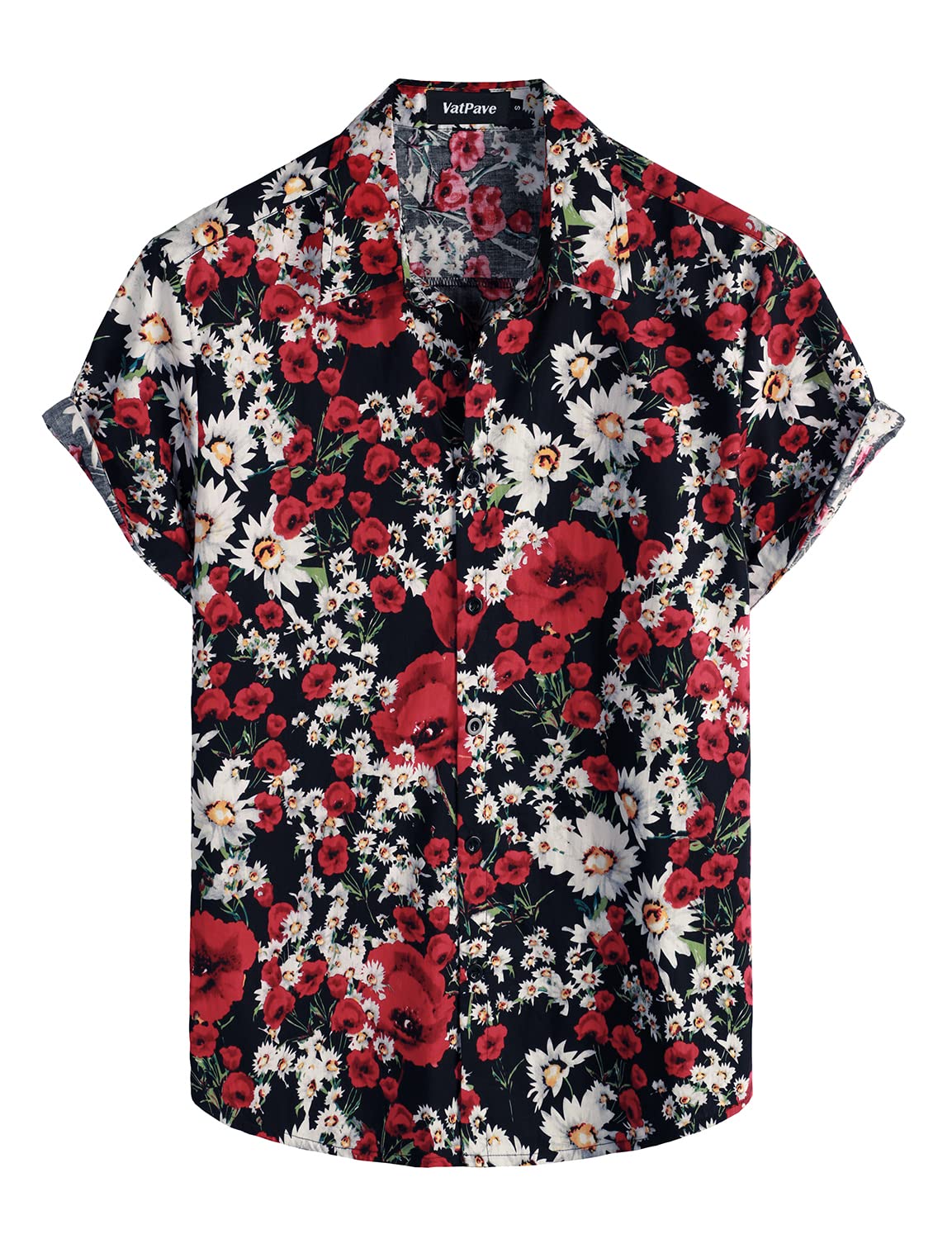VATPAVE Herren Baumwolle Hawaii Hemd männer Blumen Freizeit Kurzarmhemd Sommerhemd