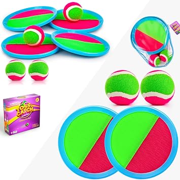 Toss and Catch Ball Set Kids Toys, Beach Toys, Yard Games, Outdoor Toys for Kids Ages 3-12, Upgraded Camping Games Paddle Ball Games for Kids, Adults and Family