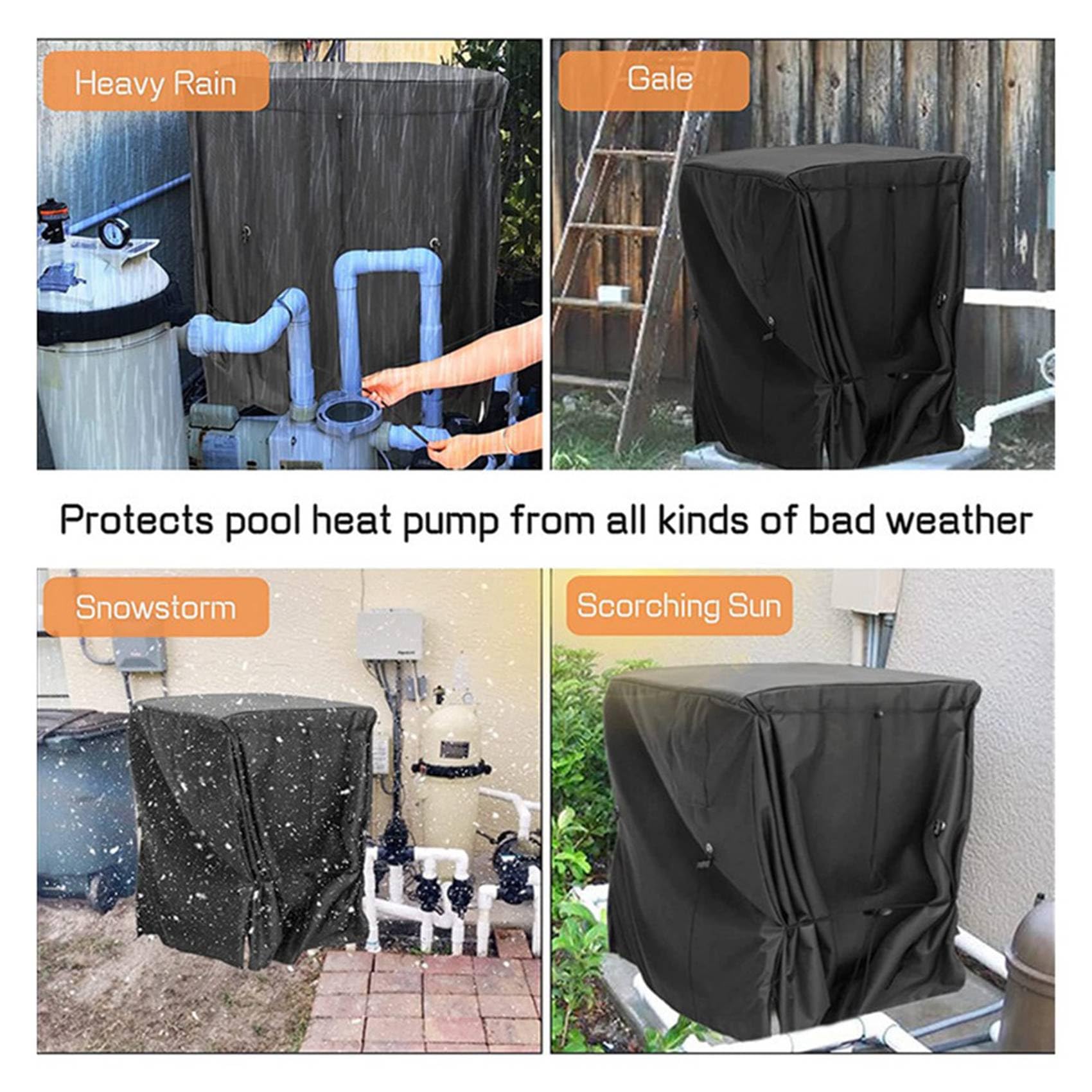 2X Cubierta para Calentador de Piscina, Cubierta para Bomba de, para Calentador de Piscina para Invierno, Diseño de Orificio para Manguera y Tira de Adhesivo de Nailon
