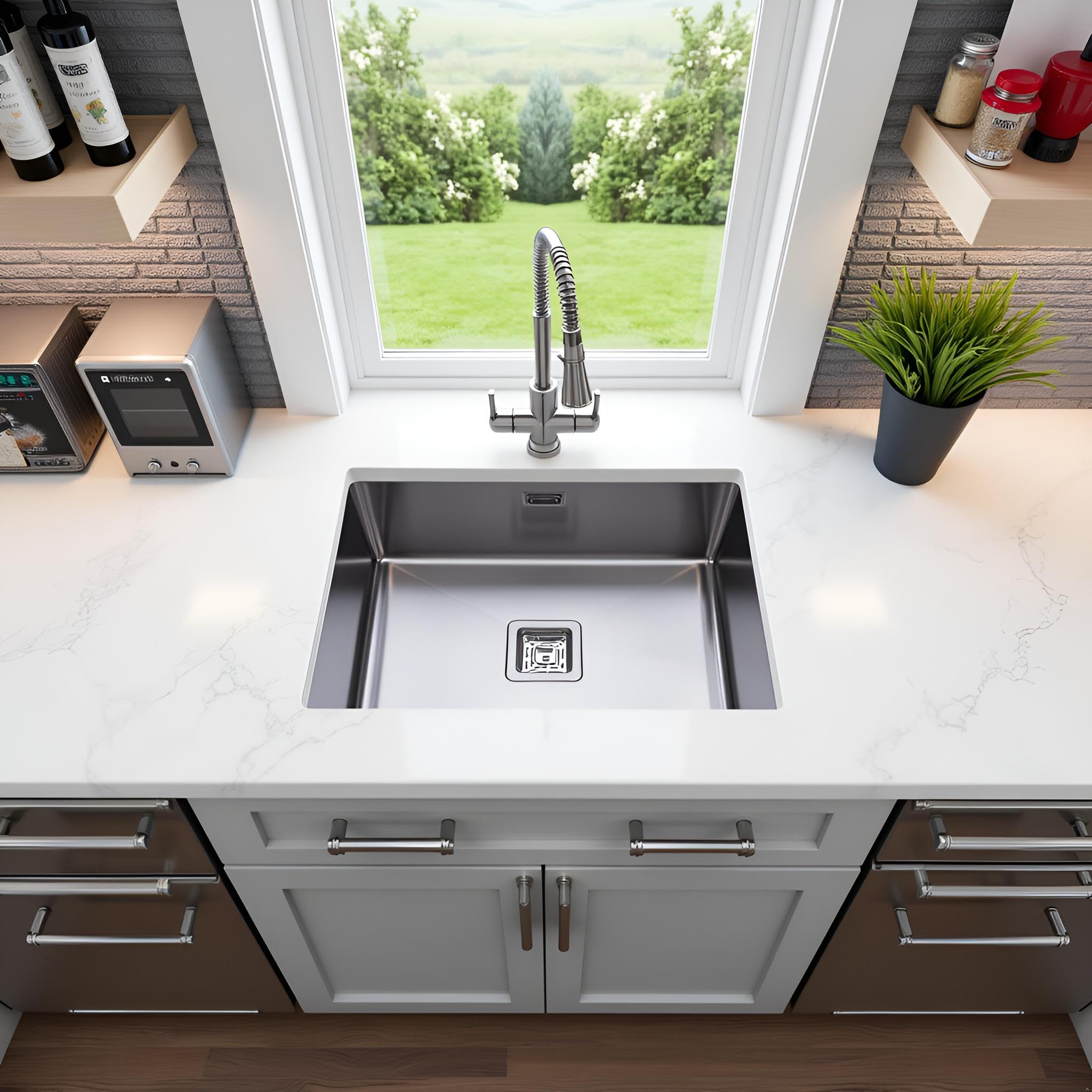 Edesa | Fregadero Bajo Encimera | Modelo MAKALU BE 50x40 1C R-10 | 1 Cubeta Cuadrada | Fregadero de Cocina 20 cm de Profundidad | Ancho de 60 cm | Acabado en Acero Inoxidable