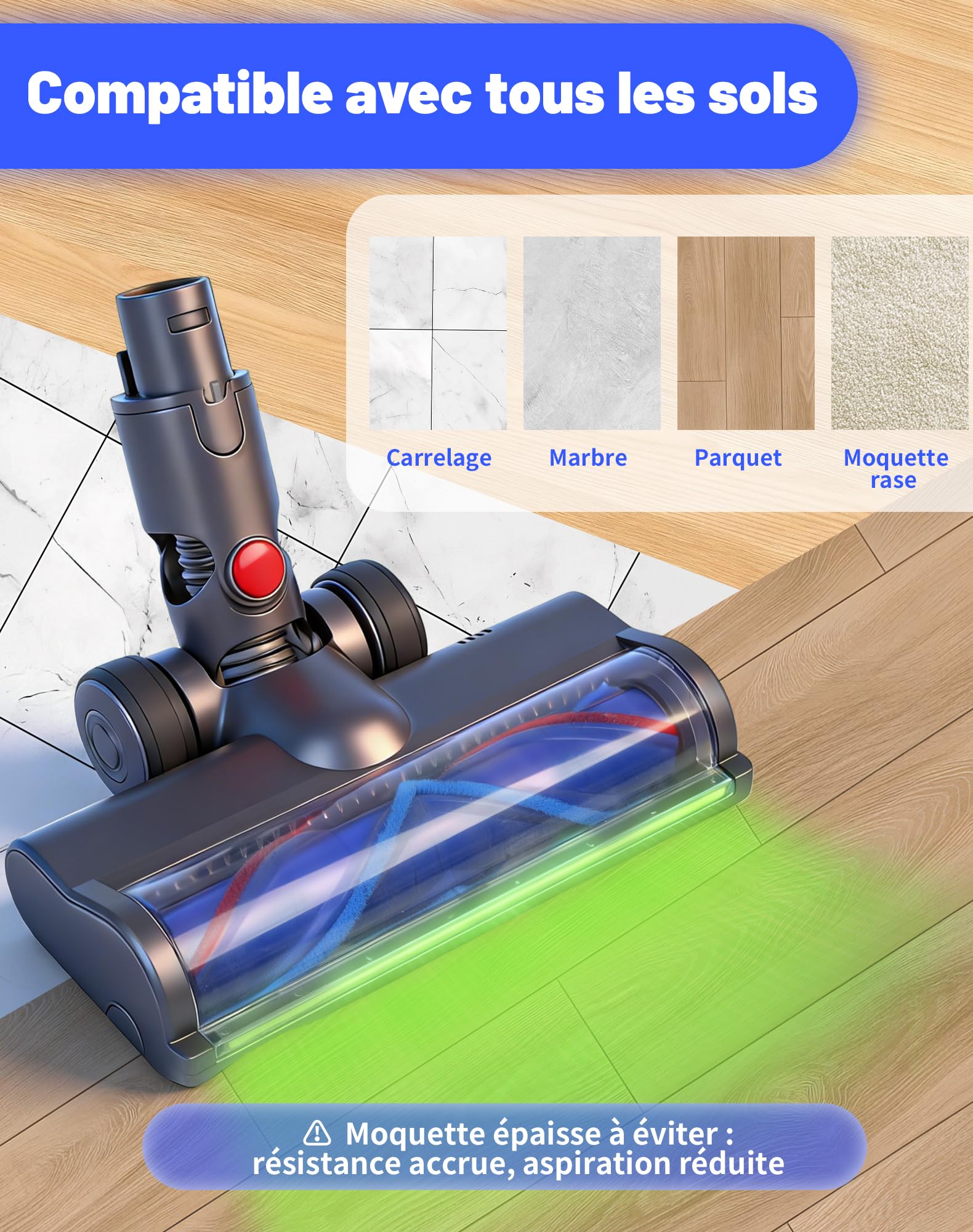 Szczotka zamienna do Dyson V6, DC58, DC59, DC62, DC74, z oświetleniem LED i wymienną szczotką w kształcie litery V, do odkurzaczy części zamiennych do twardych podłóg