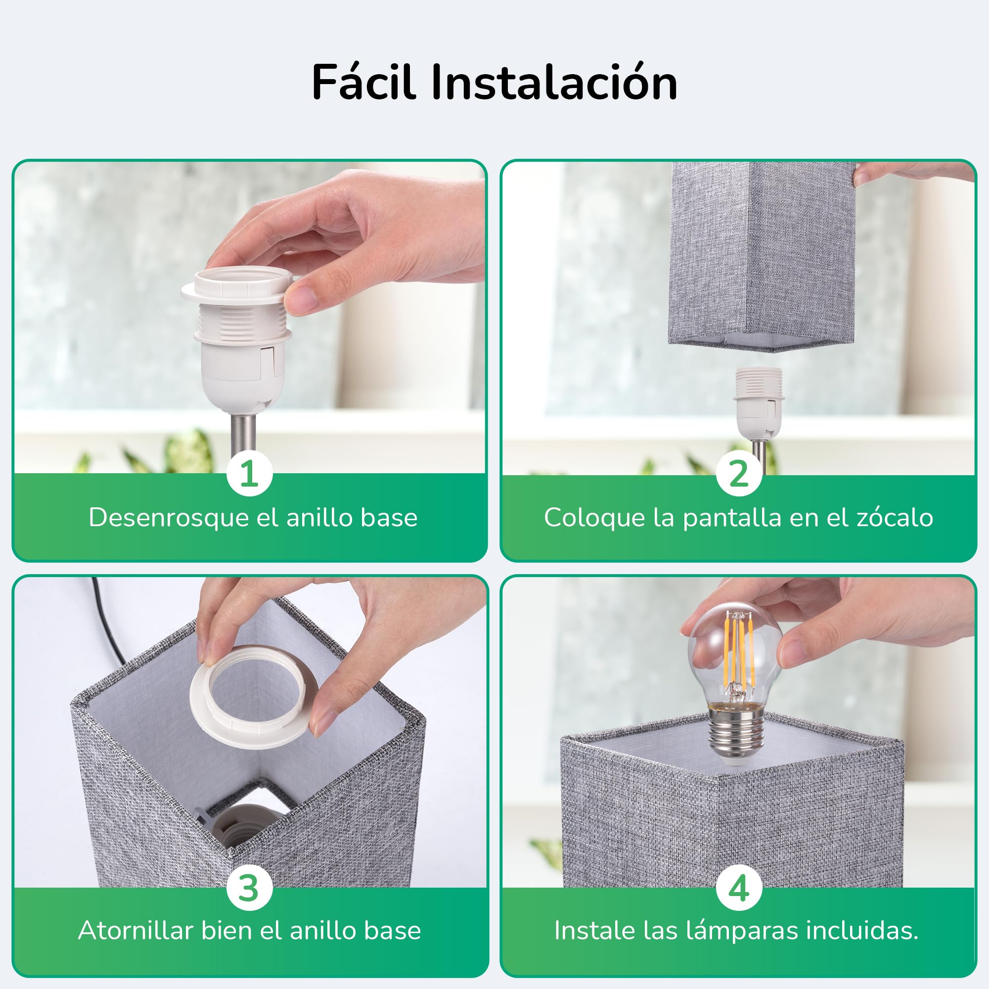 EDISHINE Lámpara de Noche LED Regulable Táctil 2 Lámparas de Mesa Modernas Lámpara 2 USB Puertos de Carga para Dormitorio Salón Alféizar Regalo Pantalla Gris