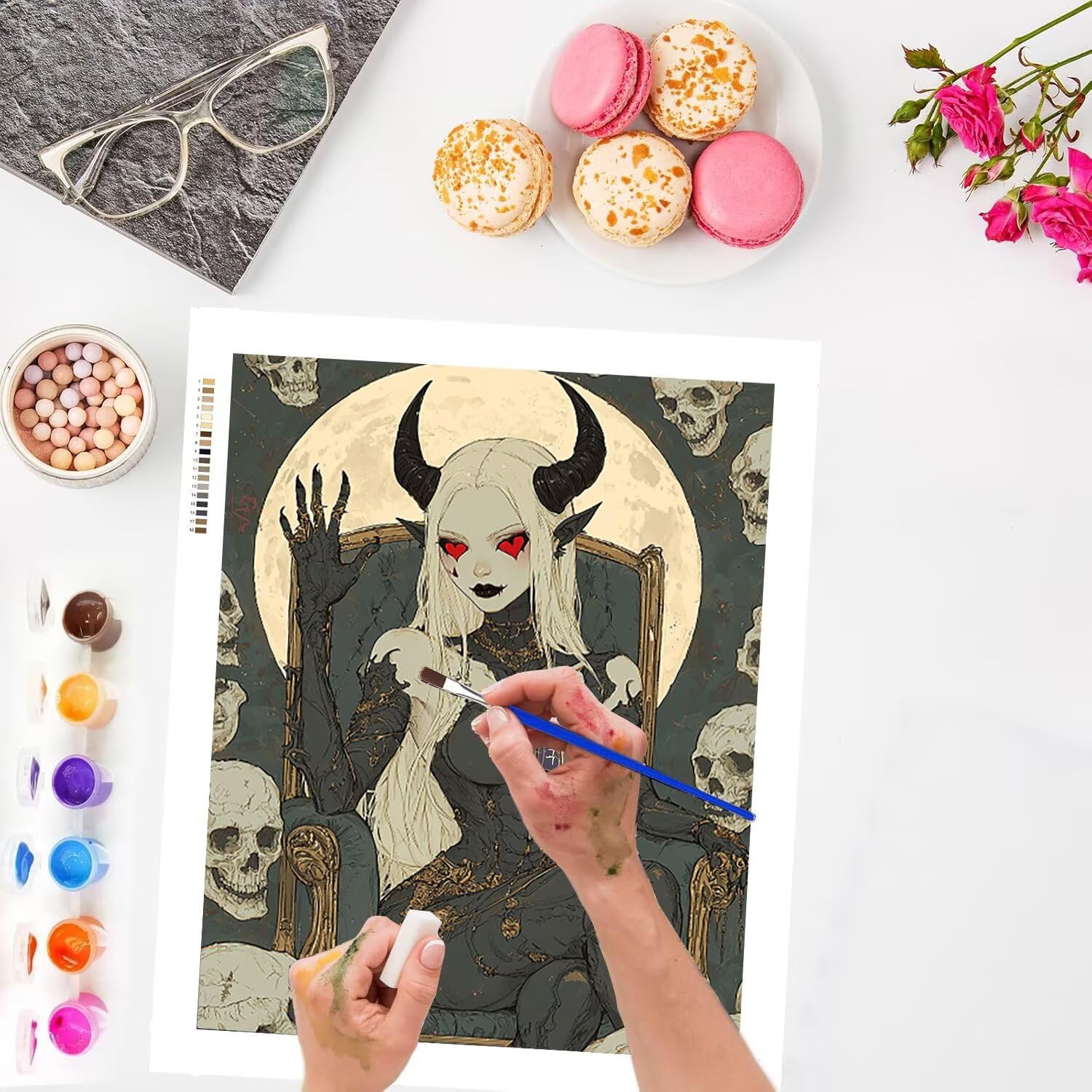 WEISHIWE Malen nach Zahlen Erwachsene Totenkopf mit Teufel, 70x90cm x-565 | Handgemalt Ölgemälde Kit für Mädchen Jungen ab 7 8 9 Jahre, Rahmenlos, für die Wanddekoration zu Hause, DIY Acrylmalerei