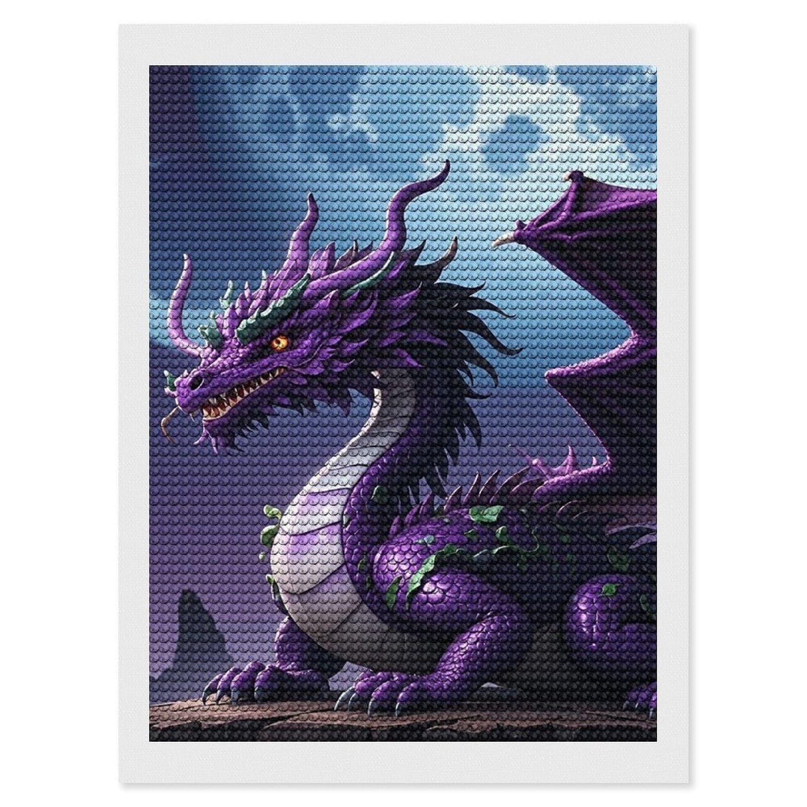 DWVTSLH Purple Dragon Purple Moon Diamond Painting Kits for Adults, Personalized Diamond Photo Art Full Drill, DIY 5D Diamond Art Painting Kits for Beginners, Home Wall Decor 12"x16"