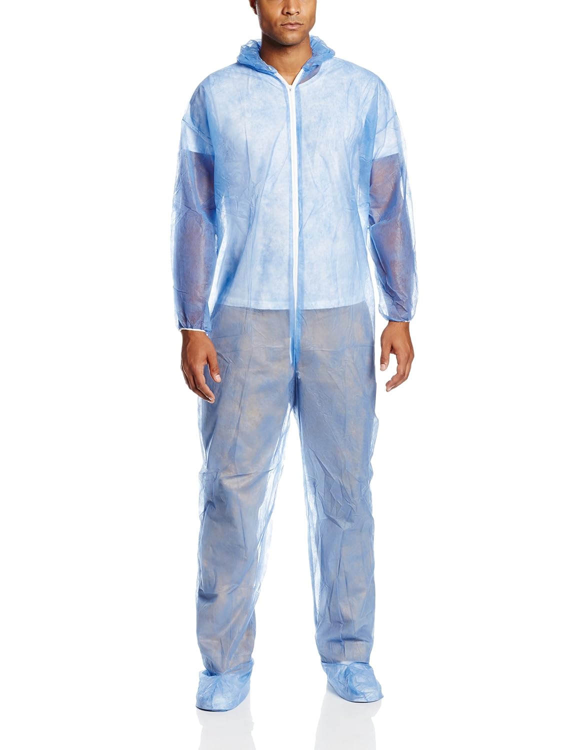 Liberty Glove & Safety 15122B/L PolyGard SpunBonded Polypropylene Lightweight Zipper Front Coverall with Hood and Boots, Large, Blue (Case of 25)