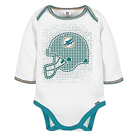 Gerber NFL Baby Boys\' 3Pc Bodysuit, Footed Pant, & Cap Set, Miami Dolphins, 6-9 Months