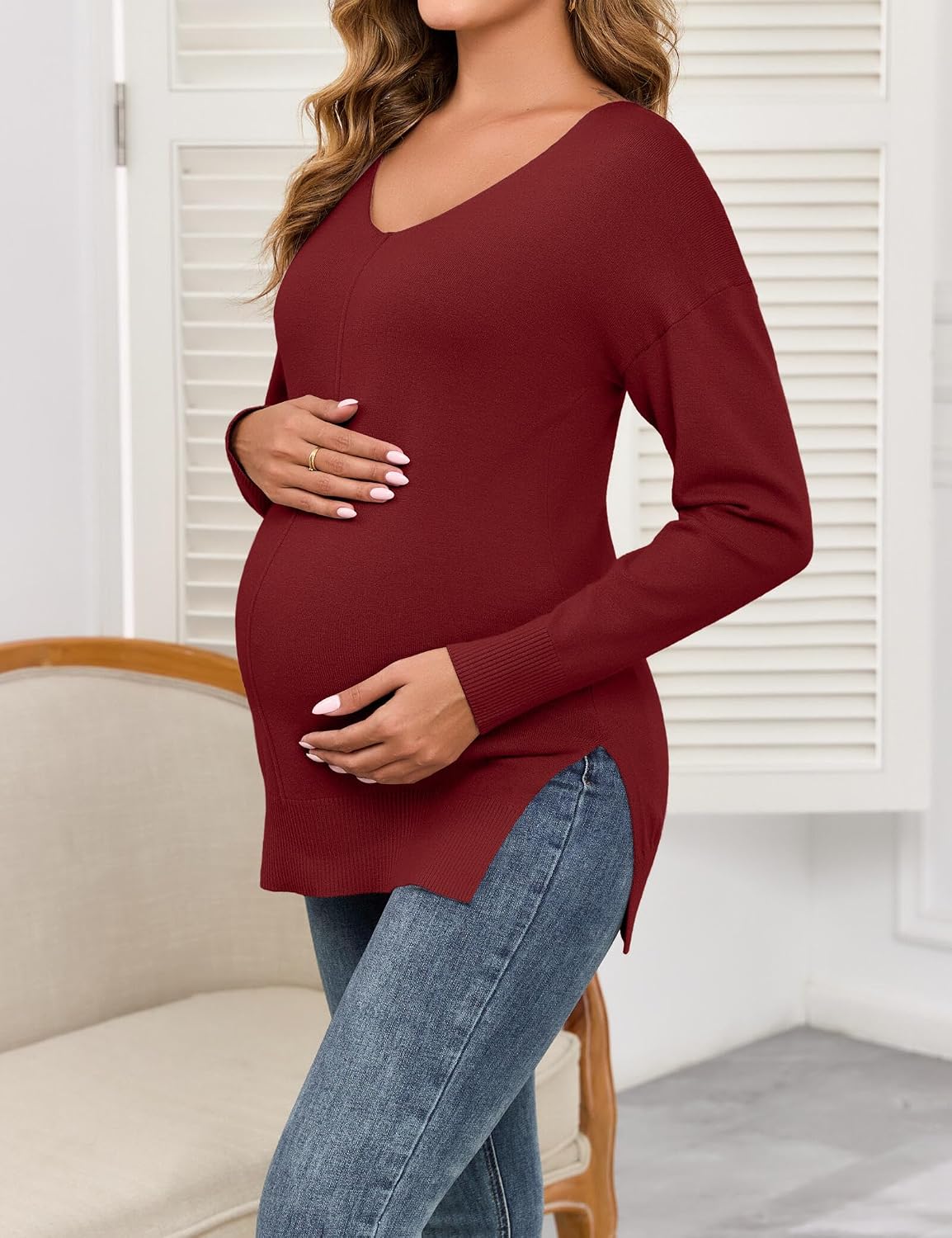 2025 Women's Casual Lightweight V Neck Batwing Sleeve Knit Top Loose Pullover Sweater