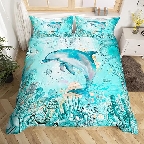 Feelyou Dolphins Duvet Cover Full, Ocean Comforter Cover Sea