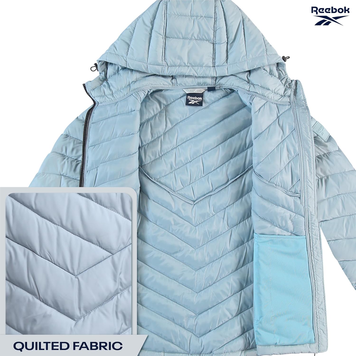 Reebok Womens Puffer Jacket - Midweight Quilted Snow Glacier Shield Full Zip Winter Coat for Women with Hood & Zip Pockets - Image 4