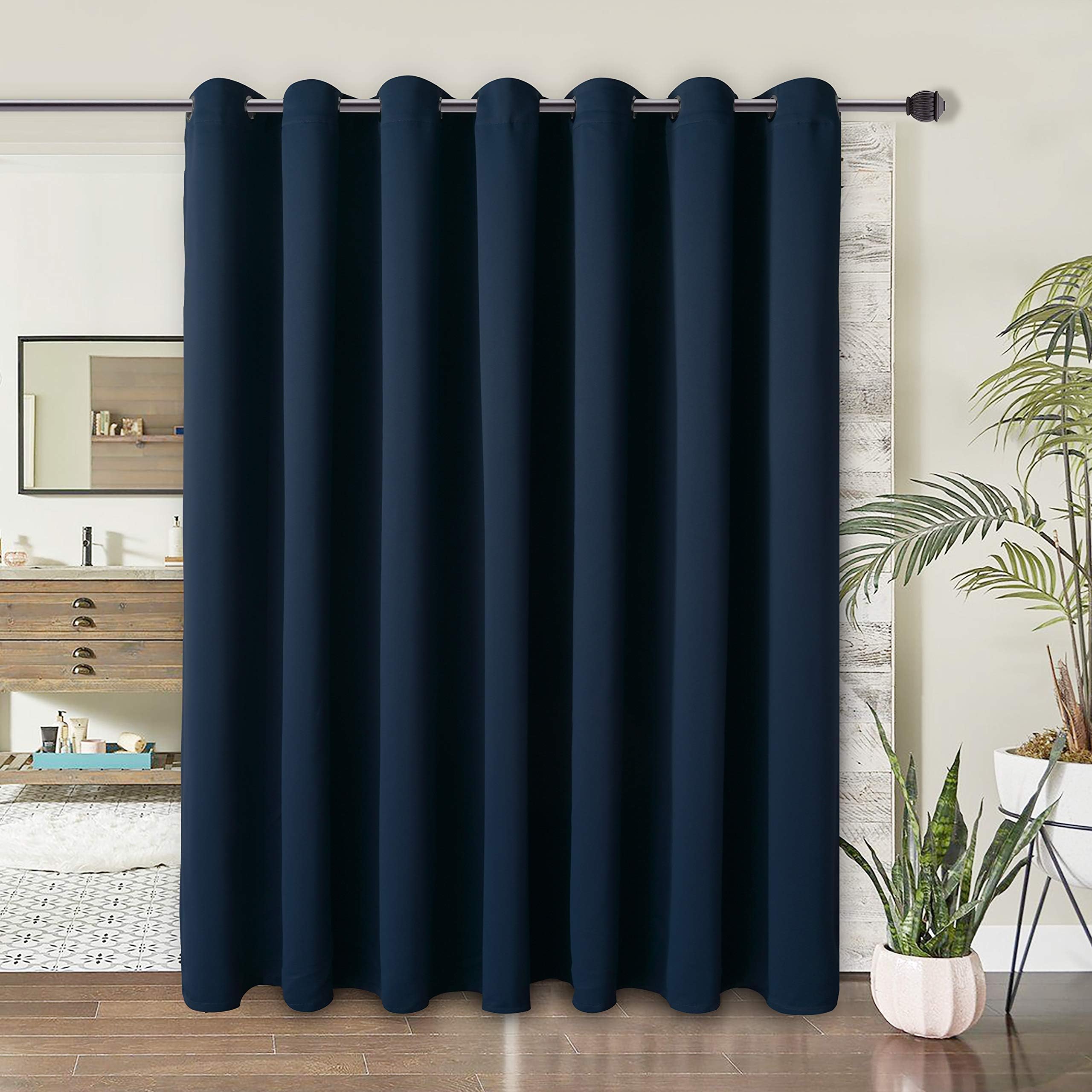 WONTEX Room Divider Curtain - Privacy Blackout Curtains for Bedroom Partition, Living Room and Shared Office, Thermal Insulated Grommet Curtain Panel for Sliding Door, 10ft Wide x 8ft Long, Navy