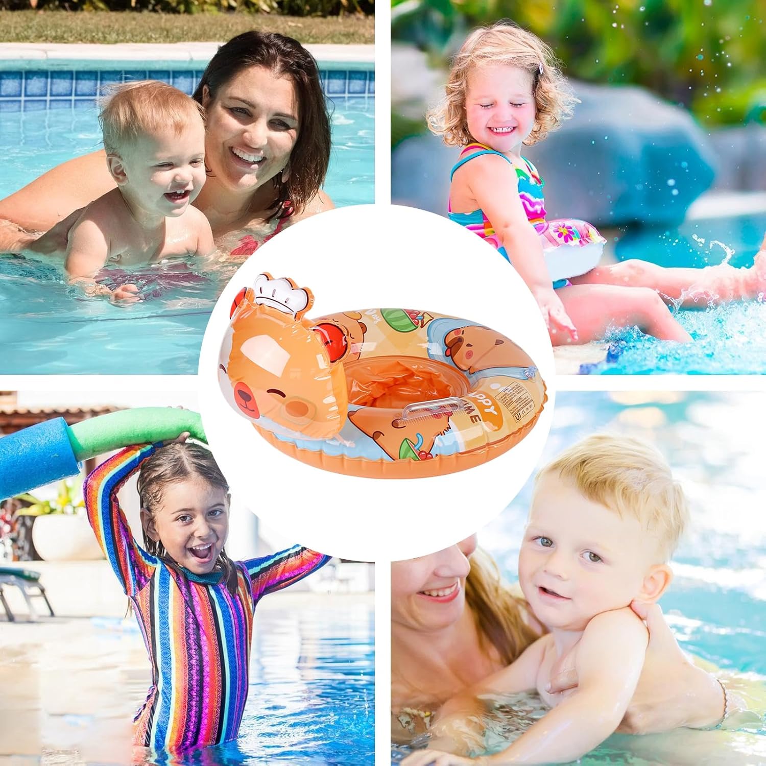 Inflatable Water Floats, Cartoon Capybara Raft, Pool Float with Secure Grip, Soft Vinyl Swimming Ring, Fun Raft with Playful Design, Outdoor Play for Kids Summer 54cm/21.26 Inches