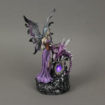 Everspring Amethyst Purple Fairy and Dragon LED Lighted Geode Statue