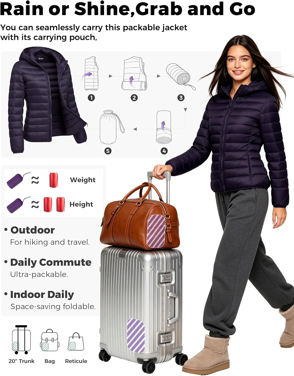 Wantdo Women's Lightweight Packable Puffer Jacket Hooded Down Coat image 5